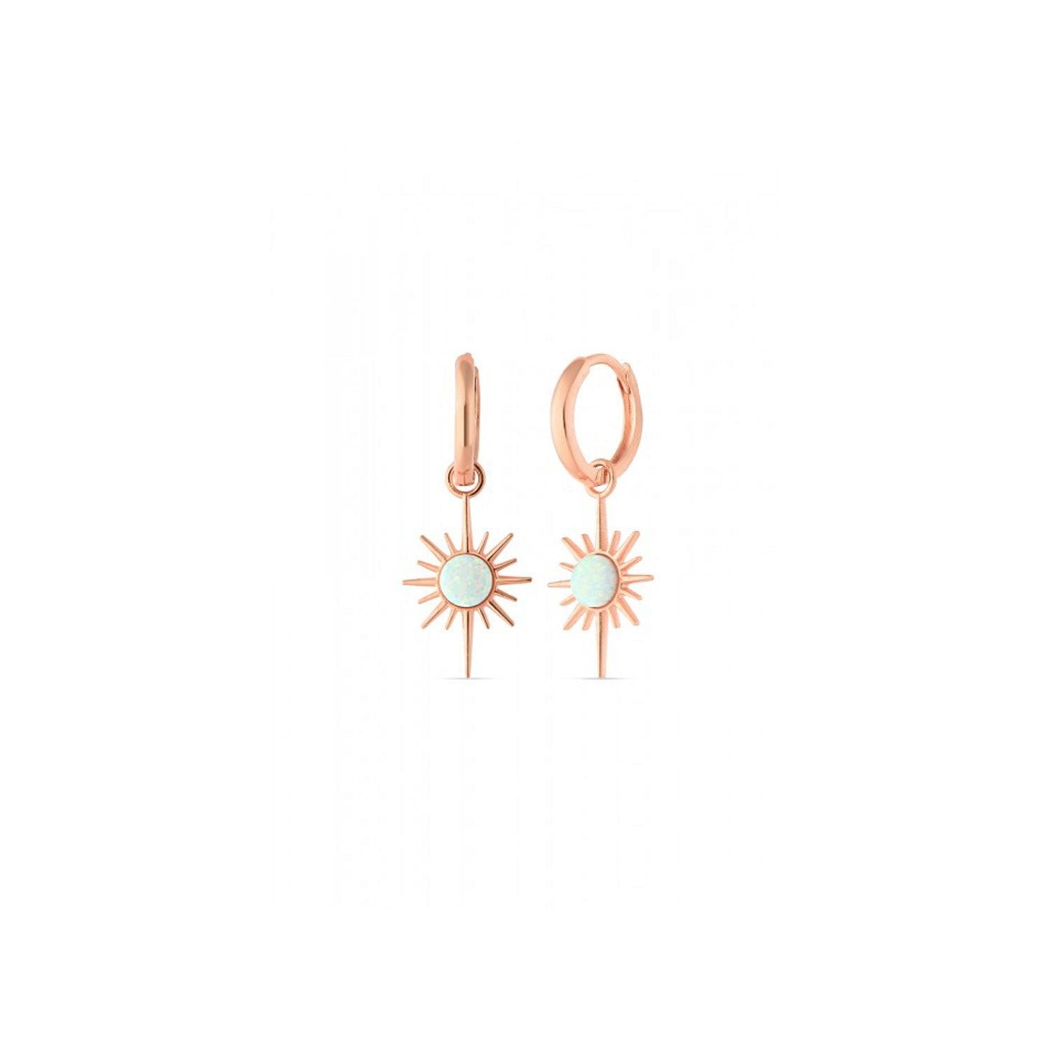 Spero London Women's Rose Gold / White White Opal Northern Star Starburst Drop Hoop Earring Sterling Silver - Ros In Multi