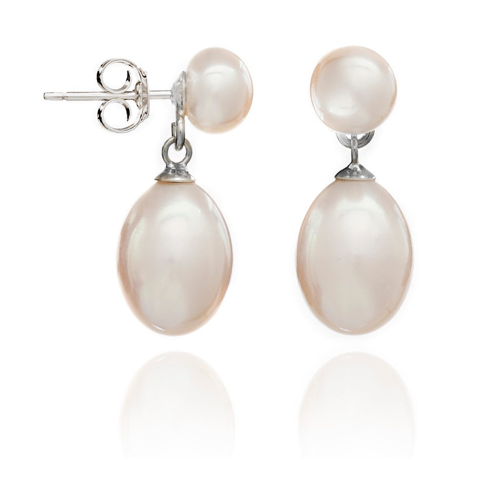 Pearls Of The Orient Online Women's Gratia White Button Cultured Freshwater Pearl Stud With Teardrop Earrings In White