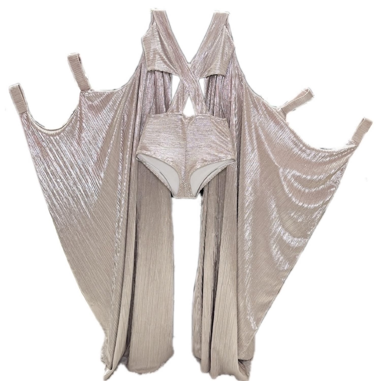 Harmonia Ny Women's Lemuria  Two Silver Metallic Bodysuit With Wings In Silver