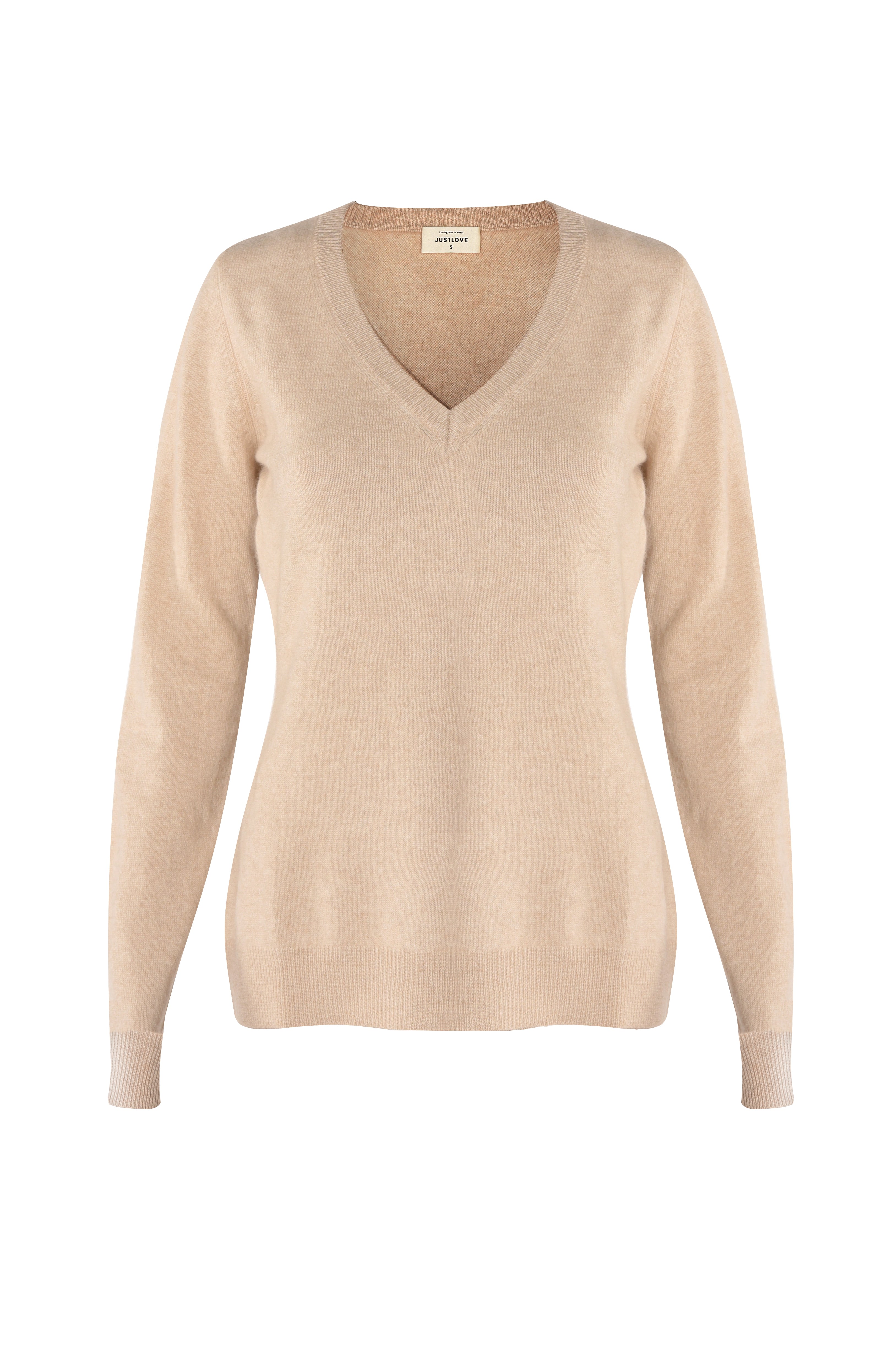 Justlove Women's Neutrals Cashmere Sweater With V Neck Organic Beige In Beige