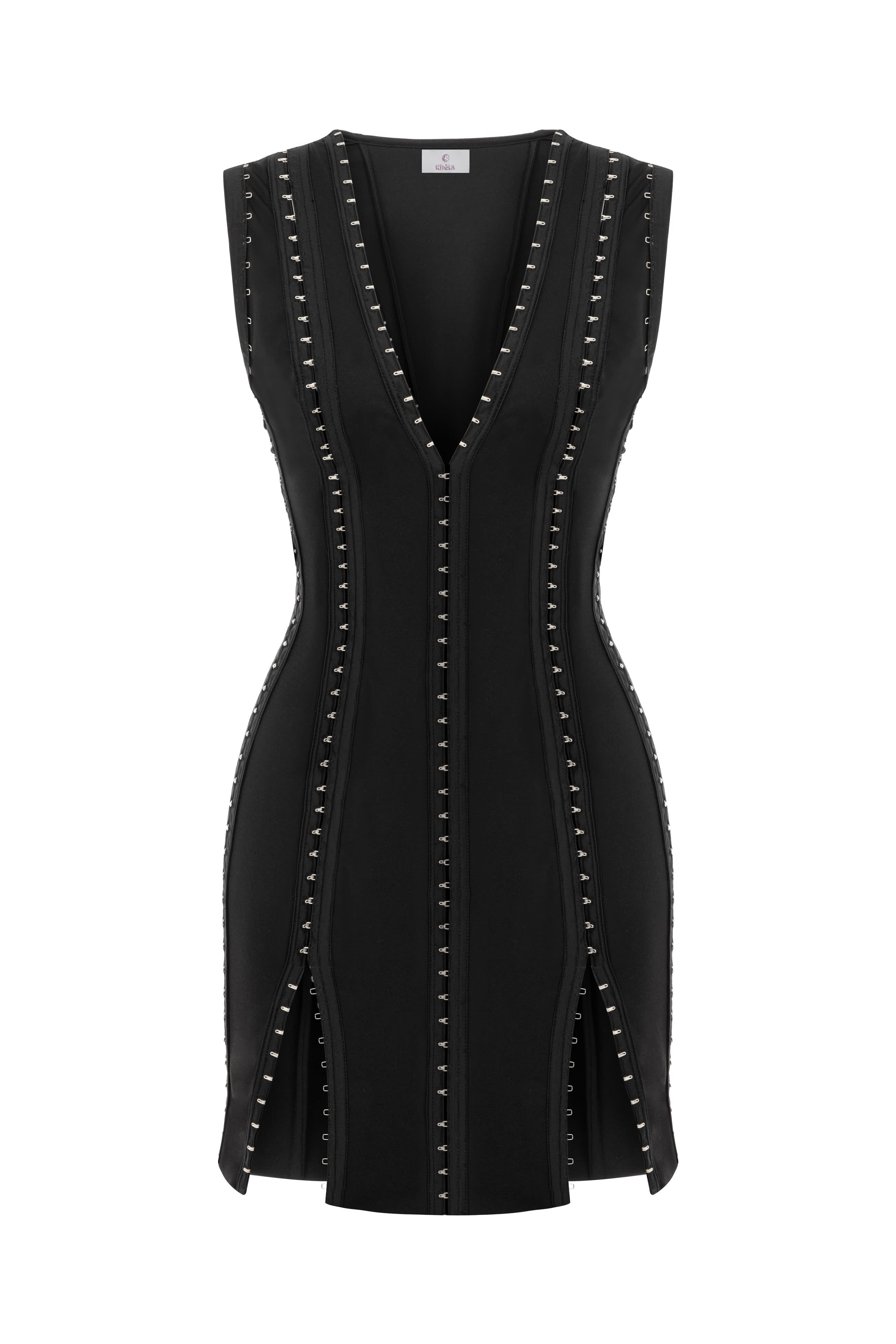 Women's Black Chaos Magnet Stretch Jersey Dress with Hook and Eye | Small | Khéla The Label