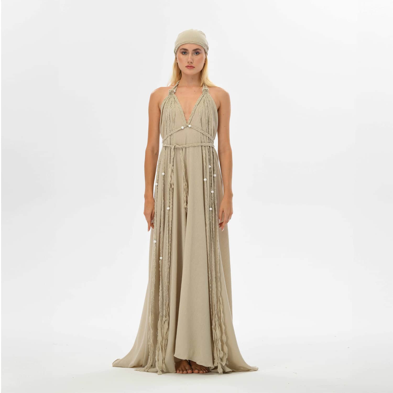 Women's Neutrals / White Kismet Dress Beige - Boho Maxi Dress | One Size | Zhenabia