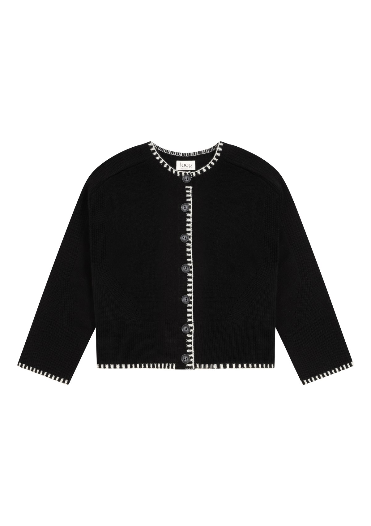 Loop Cashmere Women's Cashmere Blanket Stitch Cardigan In  Jet Black