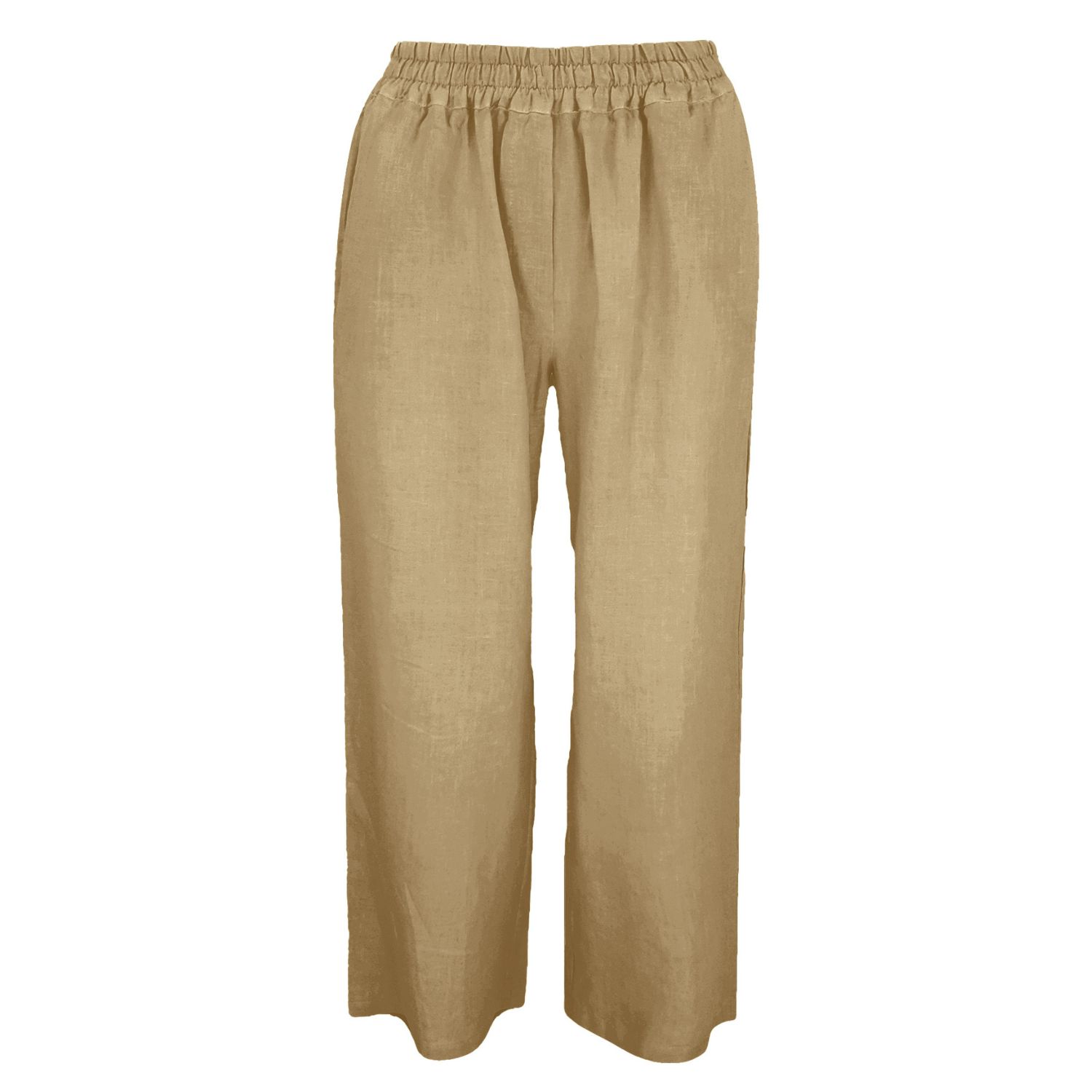 Haris Cotton Women's Neutrals Solid Wide Leg Linen Pants With Slant Pocket Beach Sand