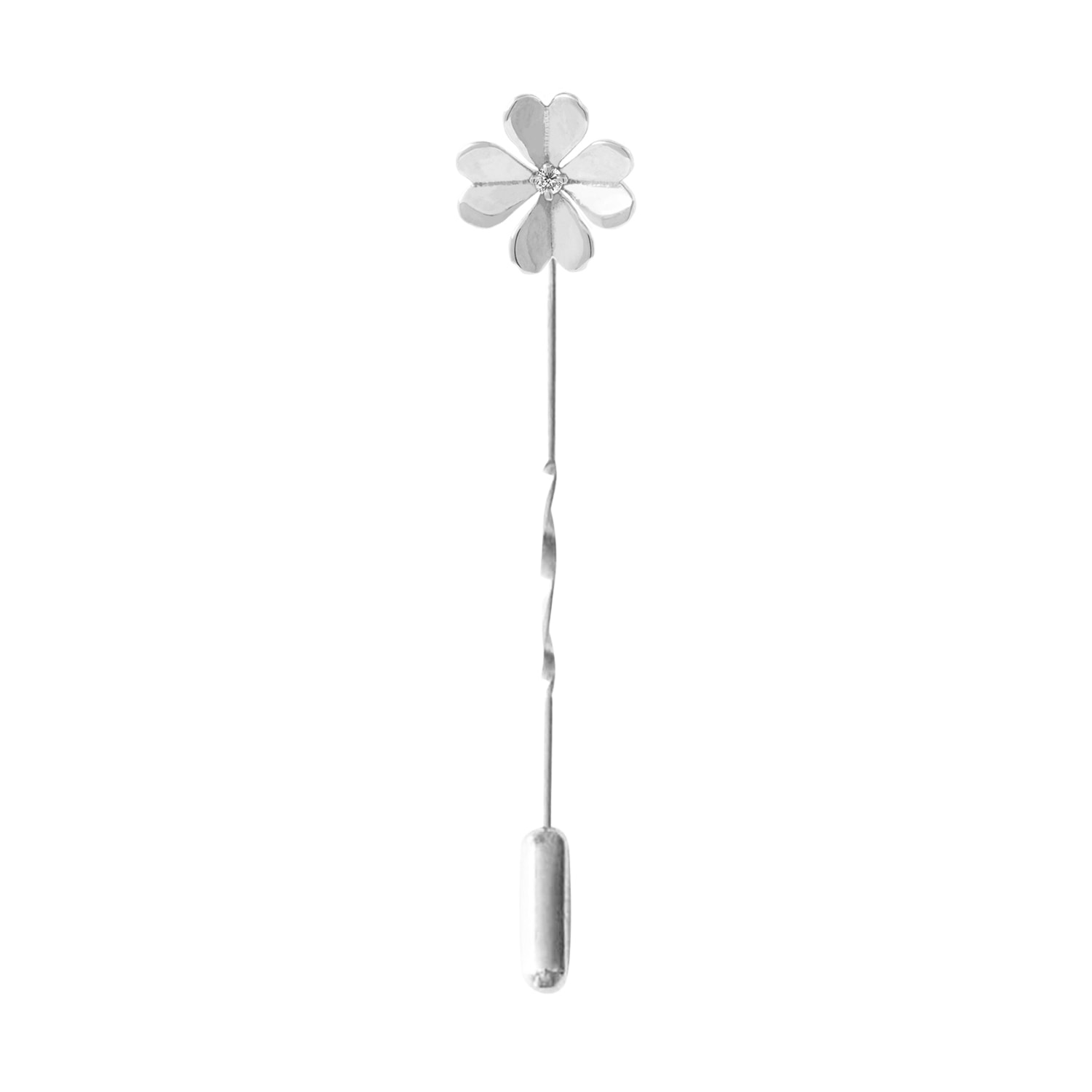 Lee Renee Men's Diamond Lucky Clover Tie Pin/ Twist Tie Pin– Silver In Silver