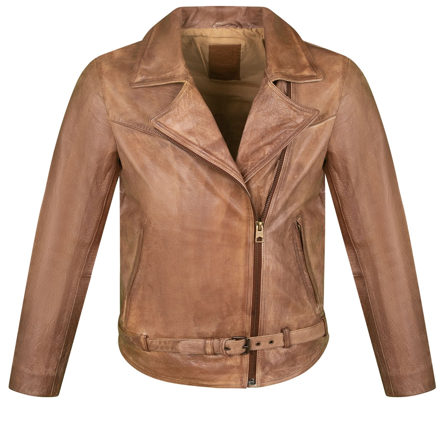 Zasta Studio Men's Blended Malt- Brown Biker Leather Jacket In Brown
