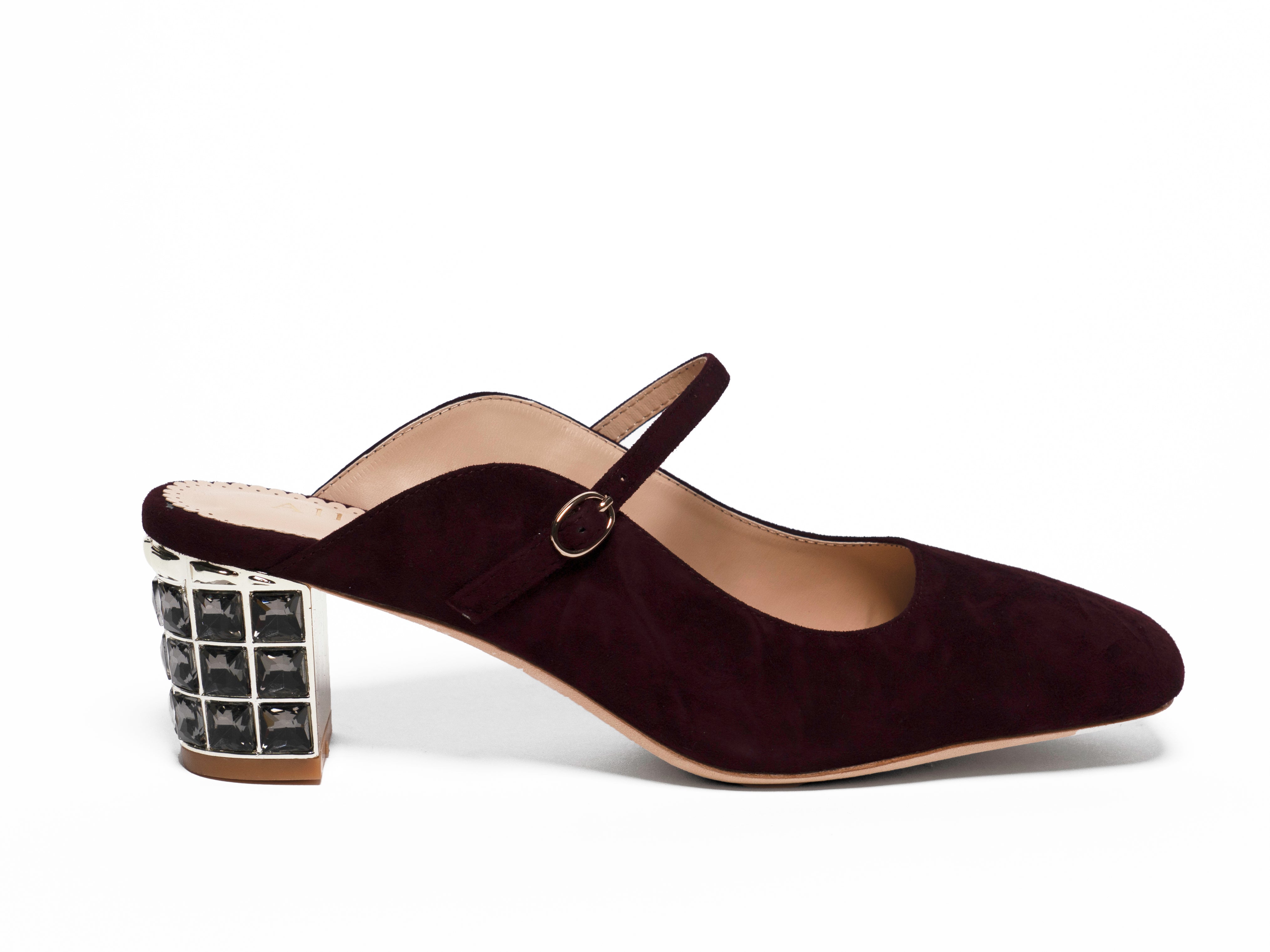 Allegra James Women's Brown / Red Lola Burgundy Suede Square Toe Mary Jane Comfortable Day Or Evening Mule In Brown/red