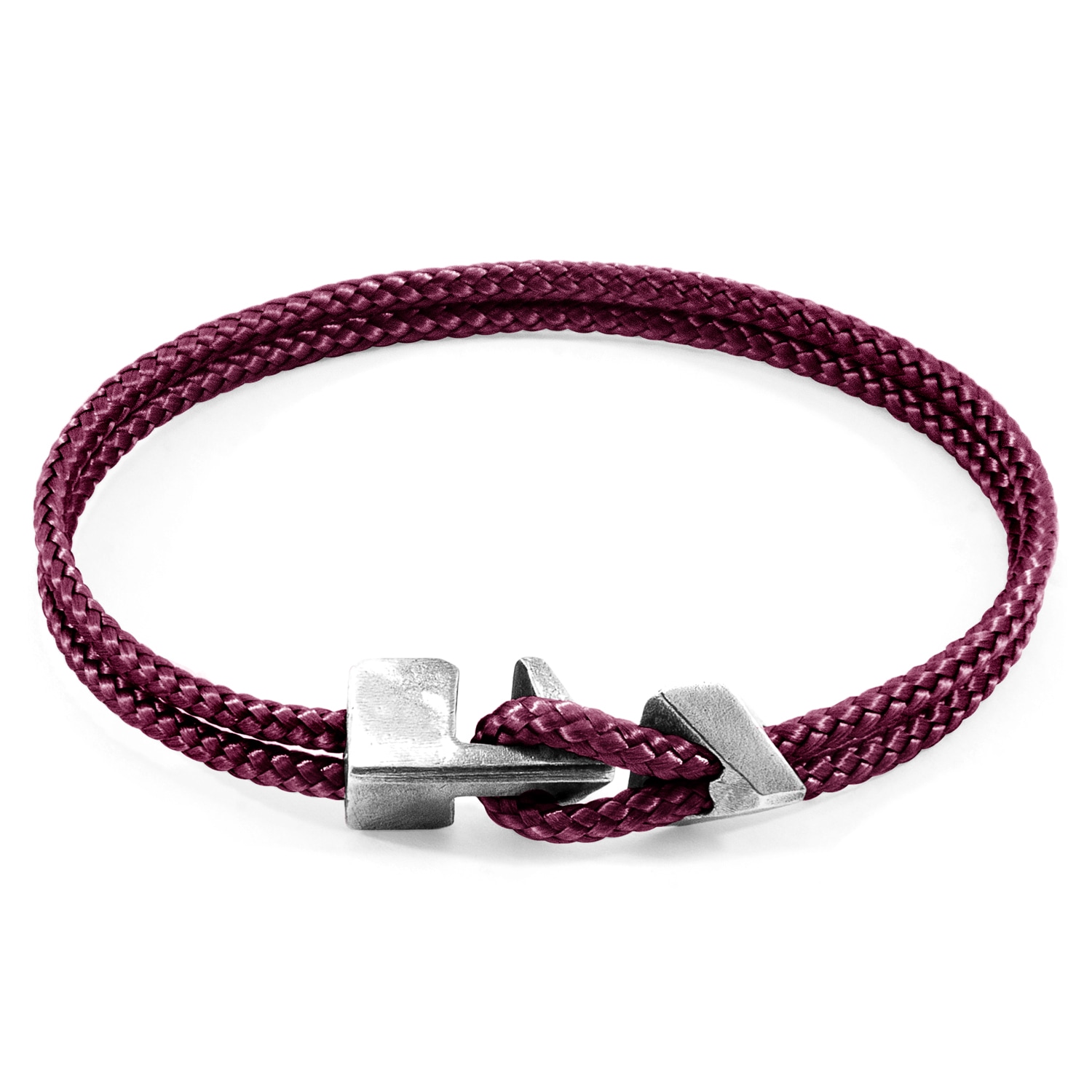 Anchor & Crew Men's Aubergine Purple Brixham Silver & Rope Bracelet In Purple