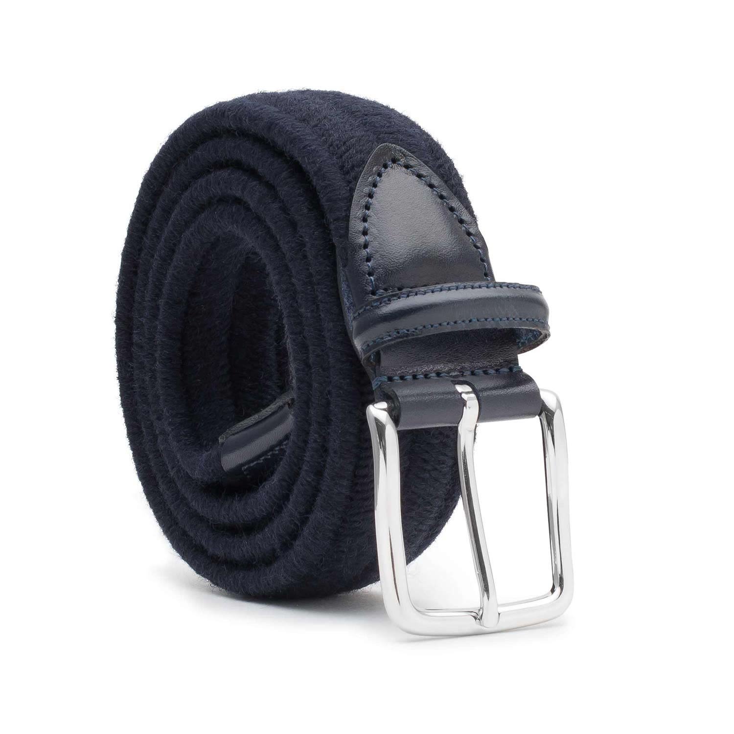 Men’s Elastic Braided Wool Belt Blue Fabiano 36" Dalgado