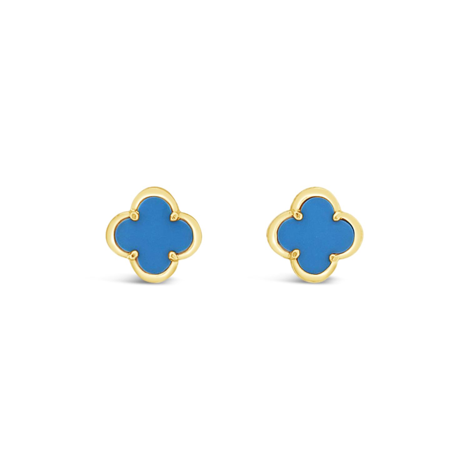 Lutiro Women's Blue Clover Stud Earring Twelve Mm - Turquoise -gold In Blue