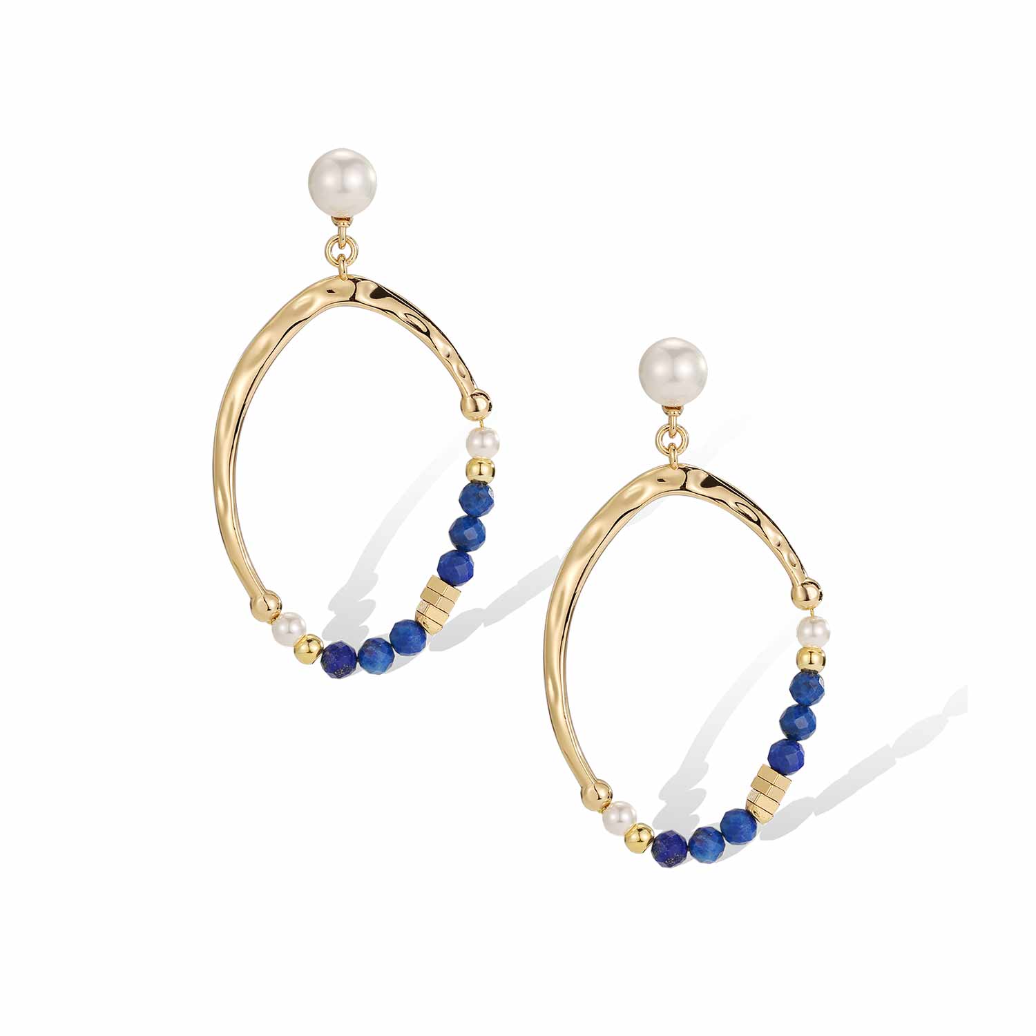 Women’s White / Blue / Gold Poseidon Earrings Retro Chic