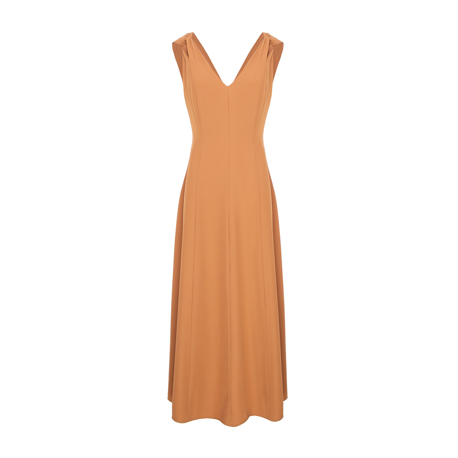 Bluzat Women's Neutrals / Brown Camel Midi Dress With V-neckline And Knotted Straps In Brown