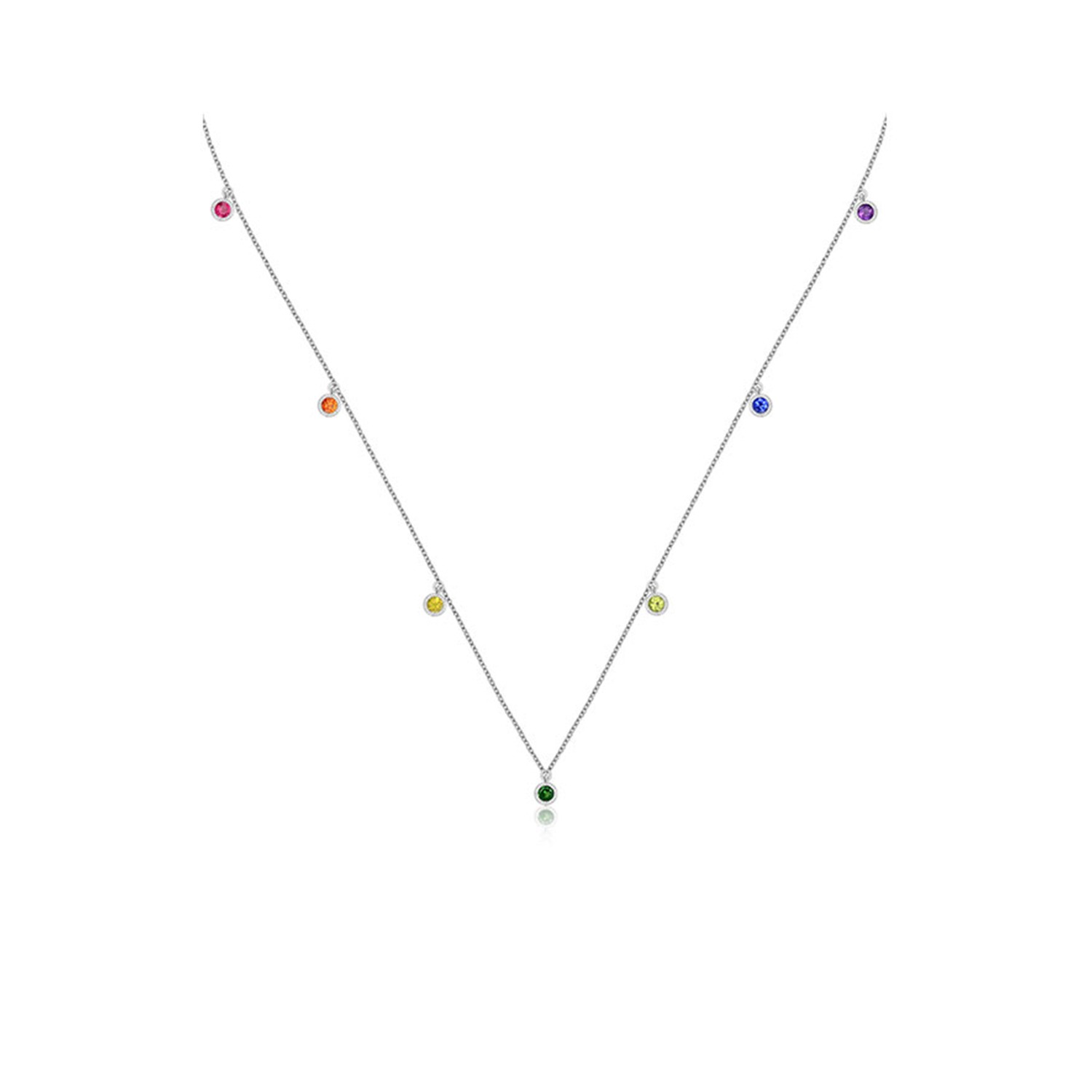 Women’s 18K White Gold Raindow Color Gemstone Necklace / Choker Genevieve Collection