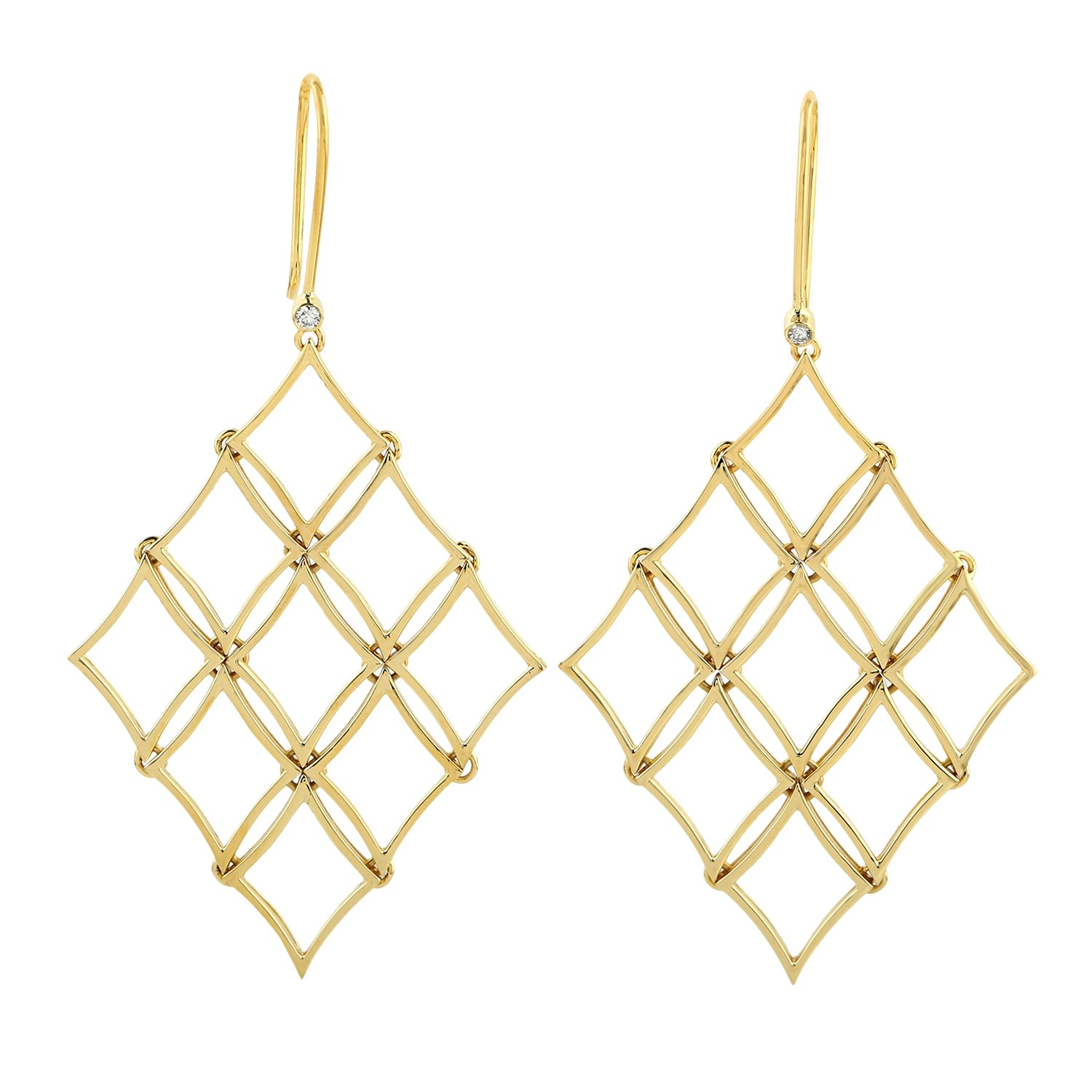 Women’s Yellow / Orange / White 18K Yellow Gold In Bezel Set Diamond Geometrics Mesh Dangle Earrings Artisan