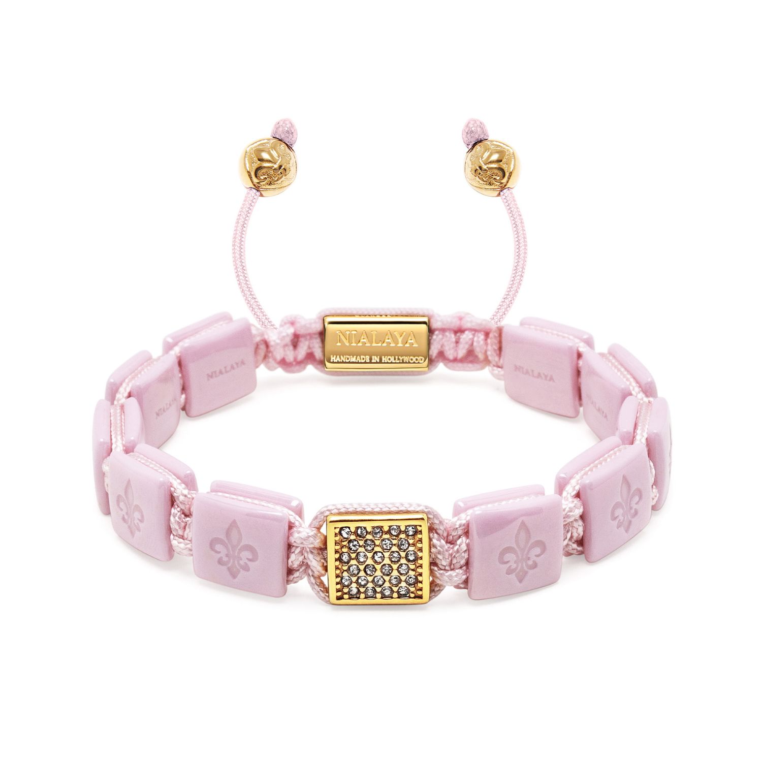 NIALAYA GOLD / PINK WOMEN'S SOFT PINK CERAMIC FLATBEAD BRACELET WITH GOLD CZ