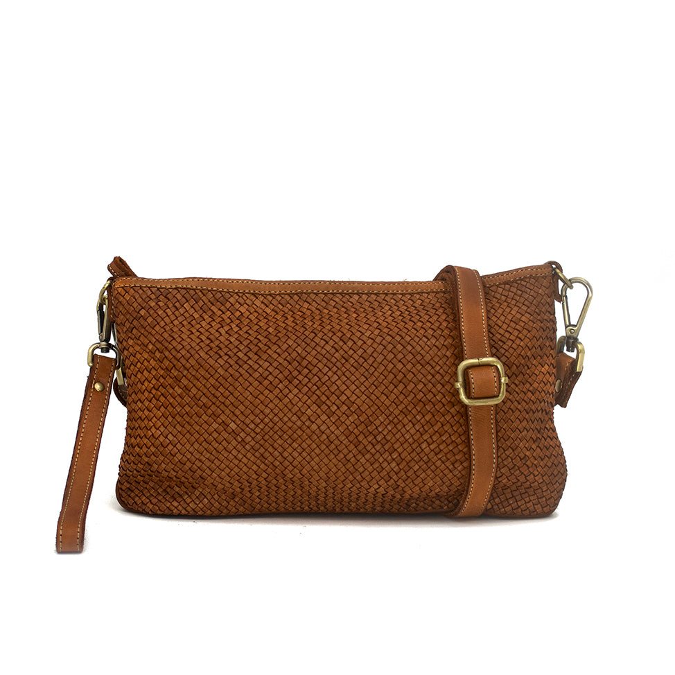 Women's Brown Laura Woven Crossbody In Cognac | One Size | Bolsa Nova Handbags