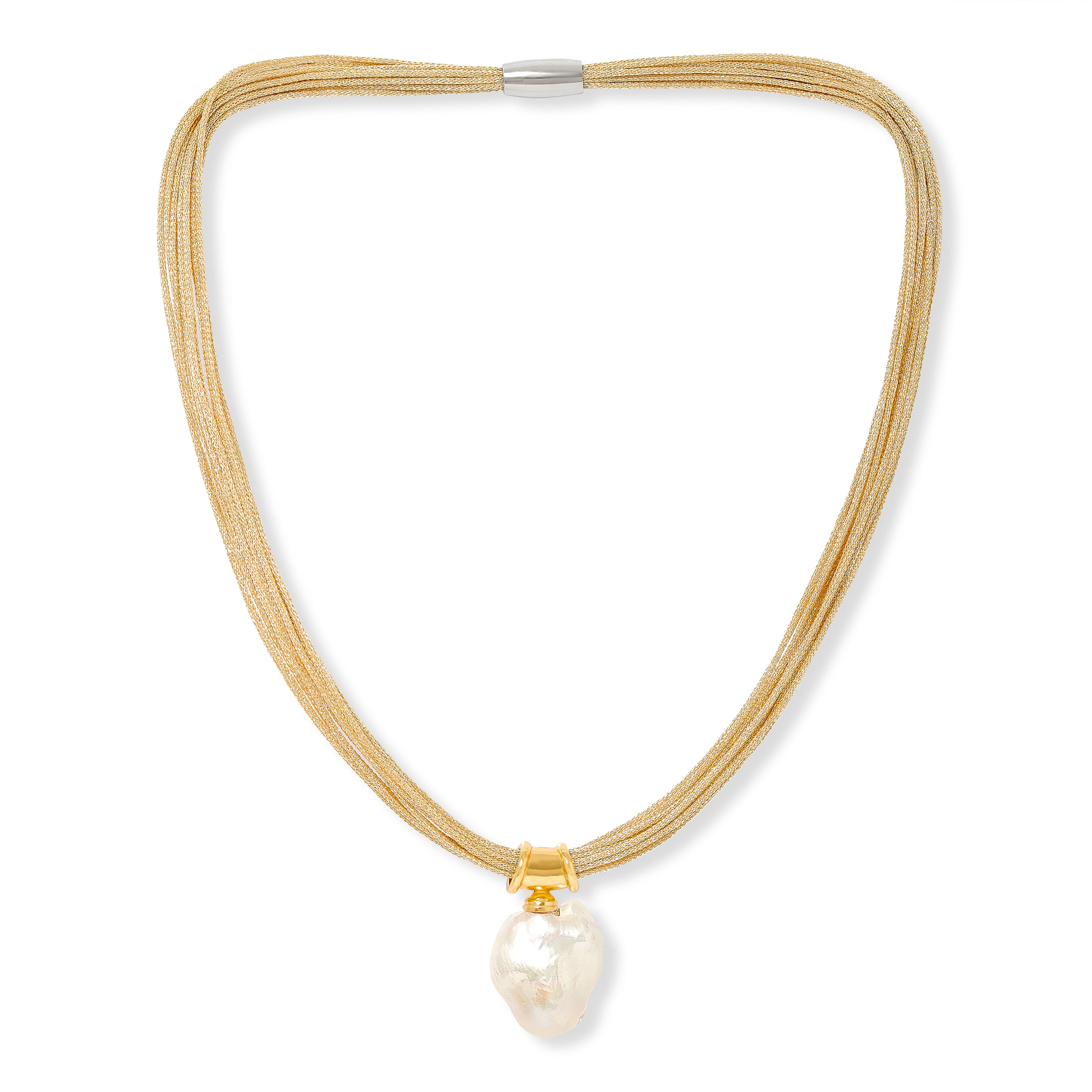 Women’s Gold / White Decus Large Baroque ’Fireball’ Cultured Freshwater Pearl Drop On Multi-Strand Gold Necklace Pearls of the Orient Online