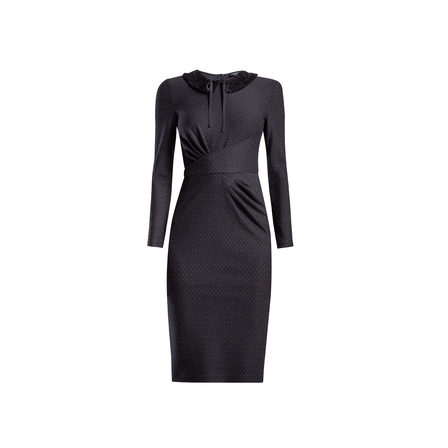 Rumour London Women's Rebecca Black Soft Jersey Dress With Waistline Drapes And A Detachable Collar In Black
