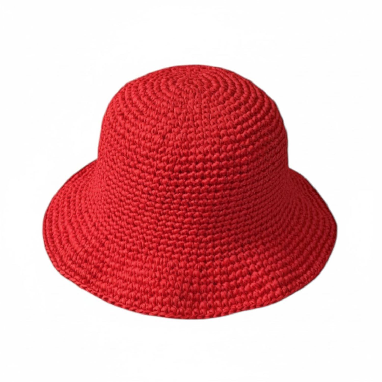 Women's Luxury Handmade Raffia Crochet Bucket Hat – Premium Fire Red Butterfly | Springmoonatelier
