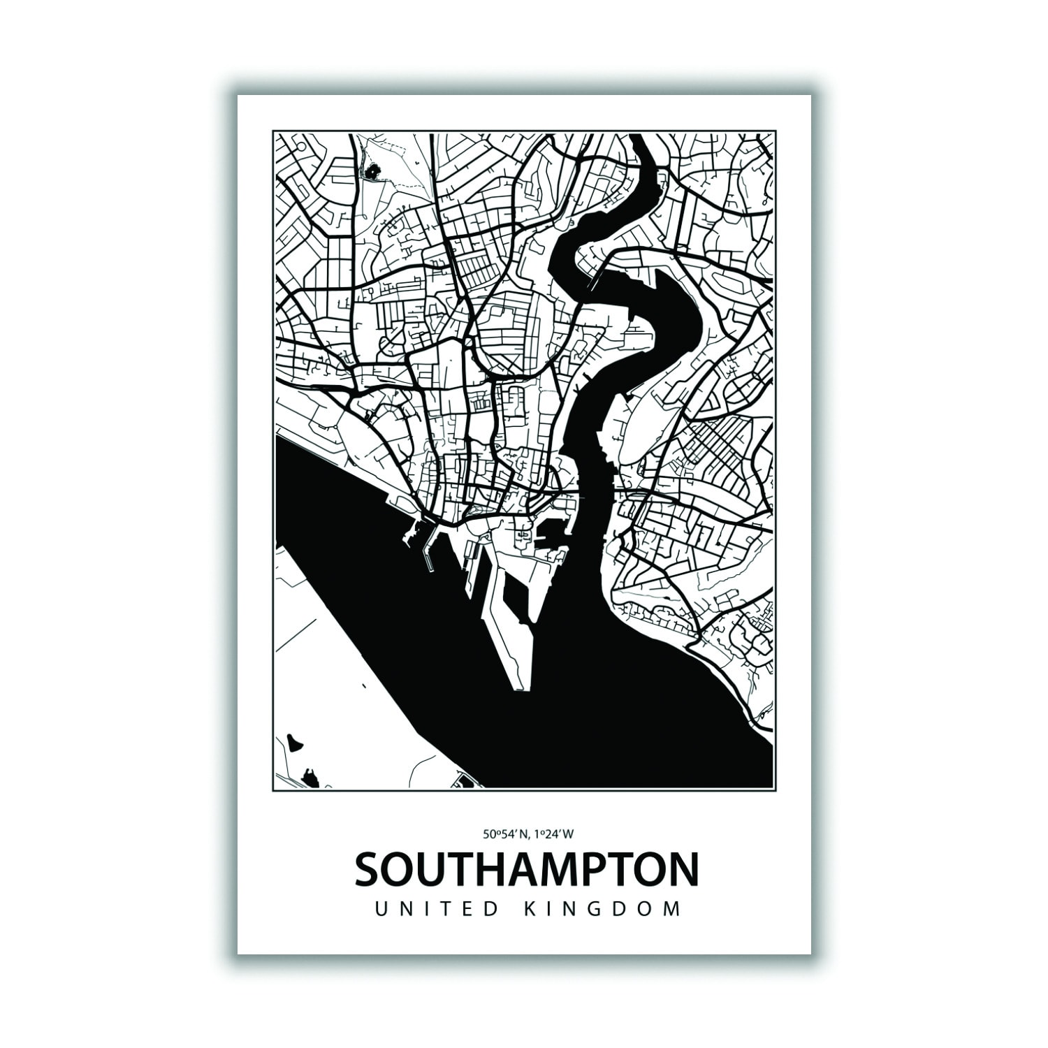 Black Map Of Southampton United Kingdom Xxs Stanley Print House