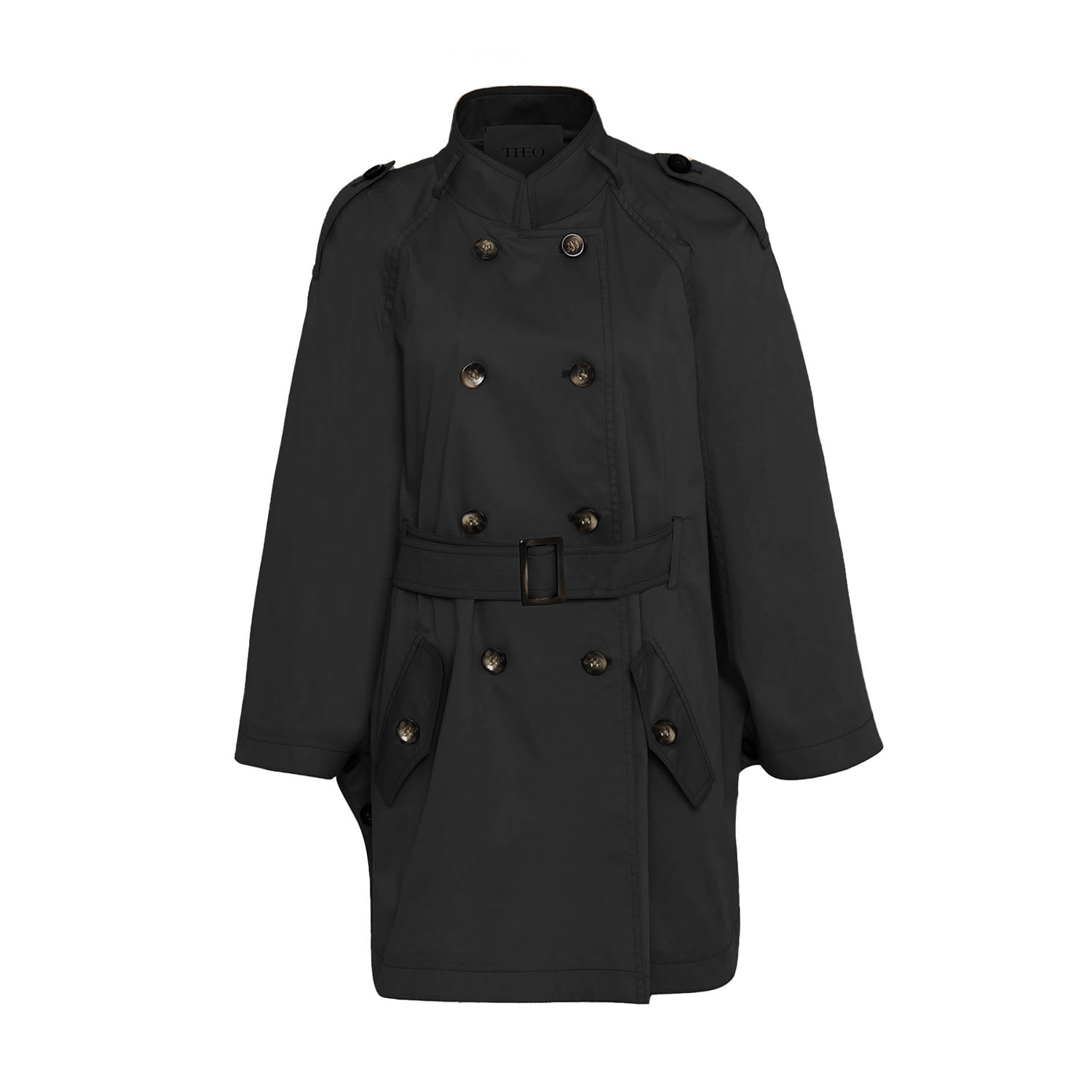 Theo The Label Women's Chloe Trapunto Trench Cape - Black