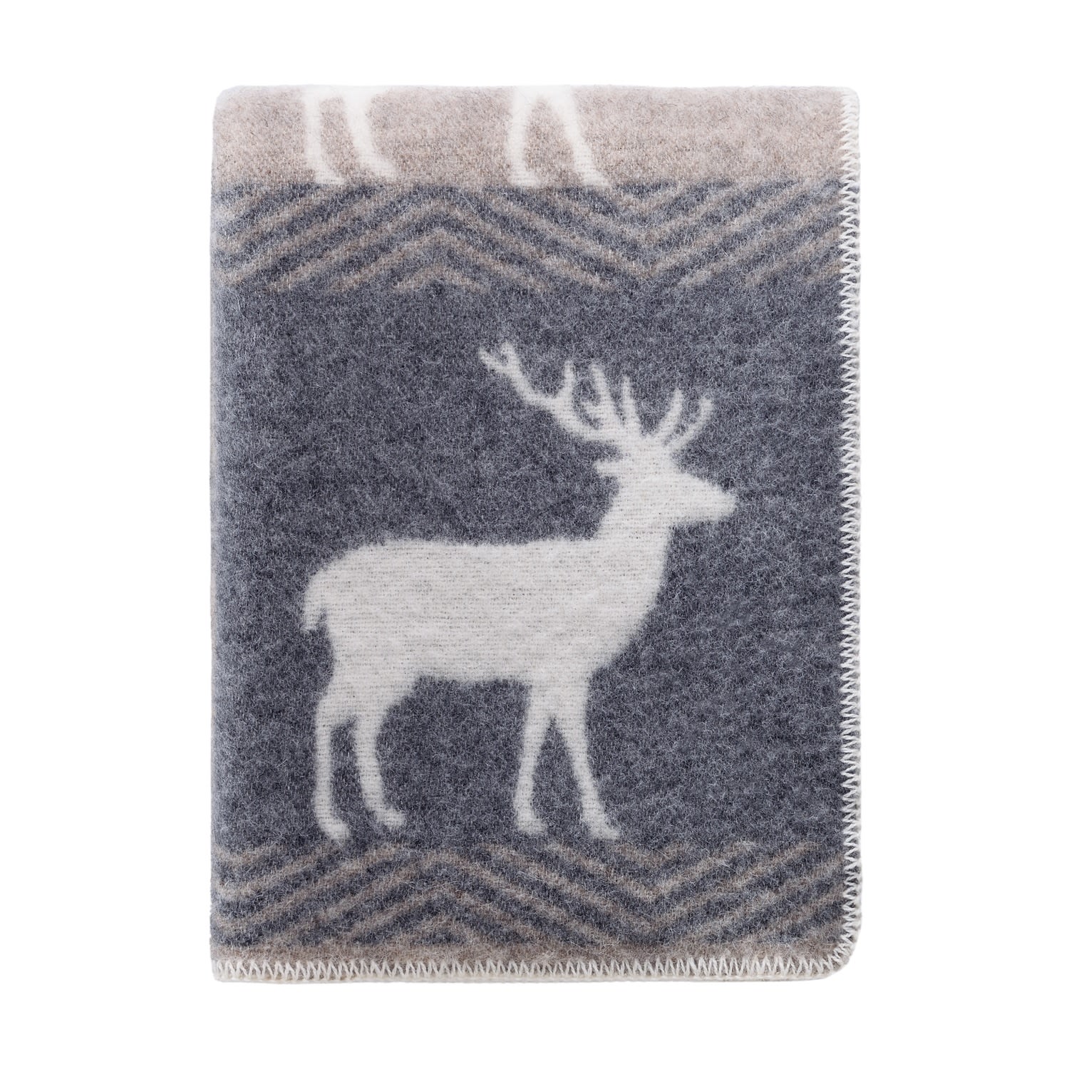 J.j.textile Grey / Brown Deer Wool Blanket In Blue
