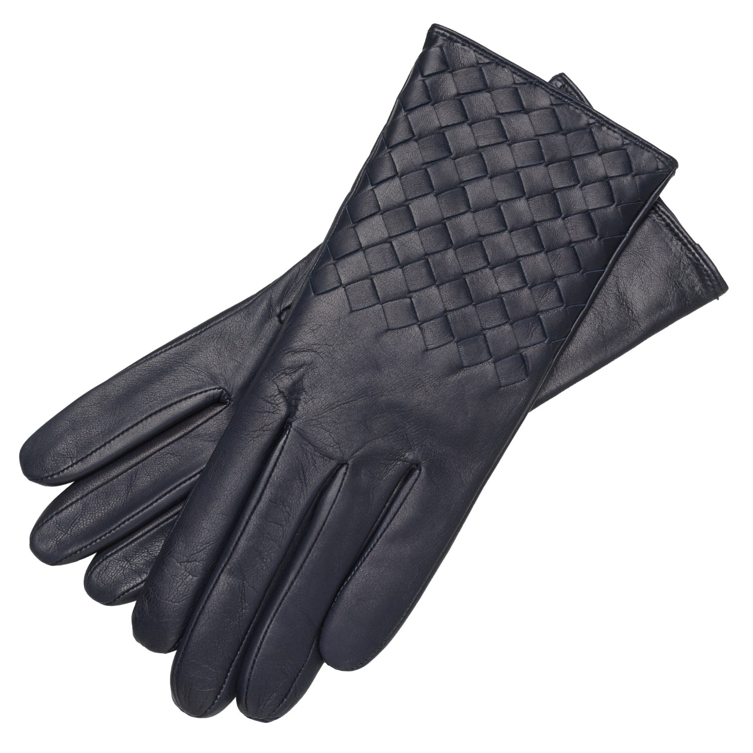 1861 Glove Manufactory Trani - Women's Woven Leather Gloves In Dark Blue