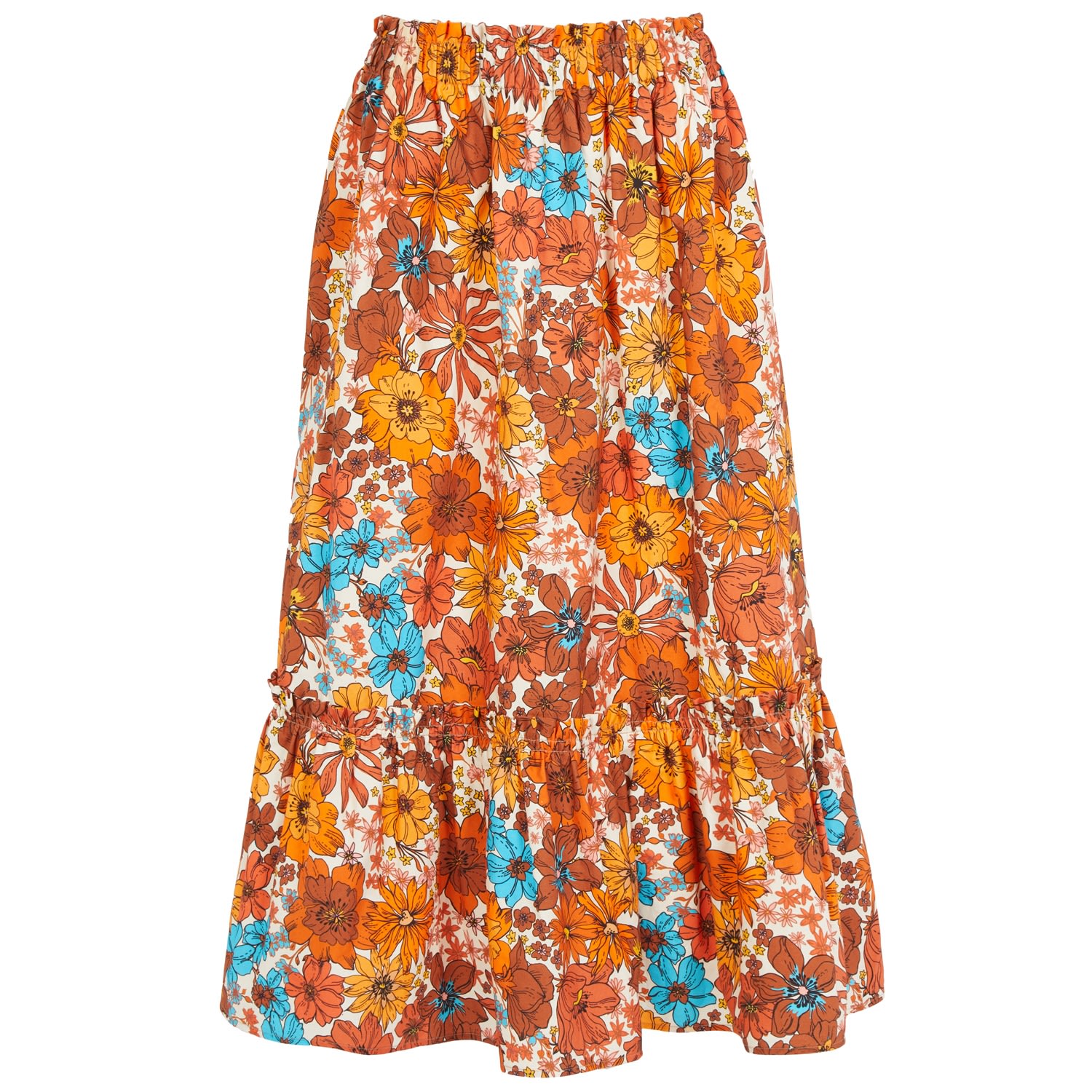 Lavaand Women's The Sofia Midi Skirt In Brown 70s Floral In Brown
