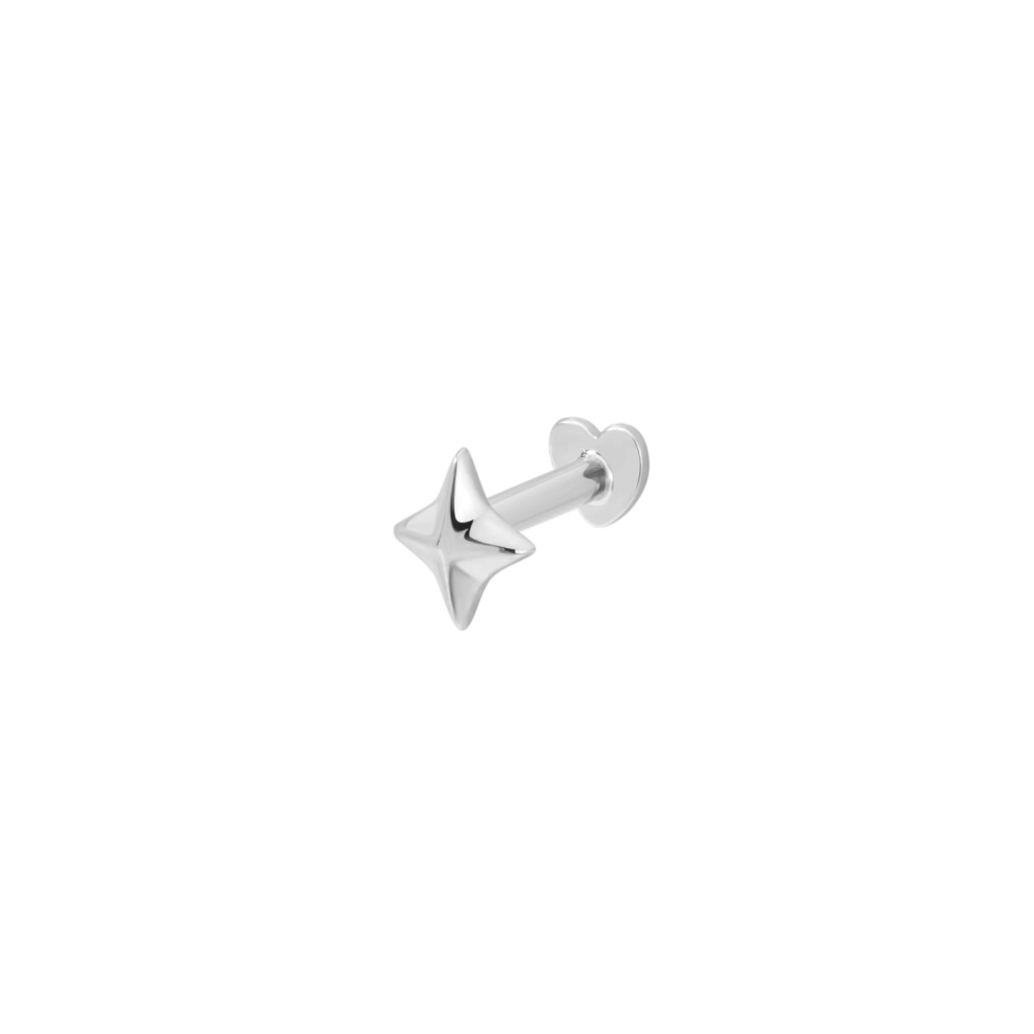 Vanchi Women's Silver 14k Solid White Gold Four Point Star Flat Back Stud In Metallic