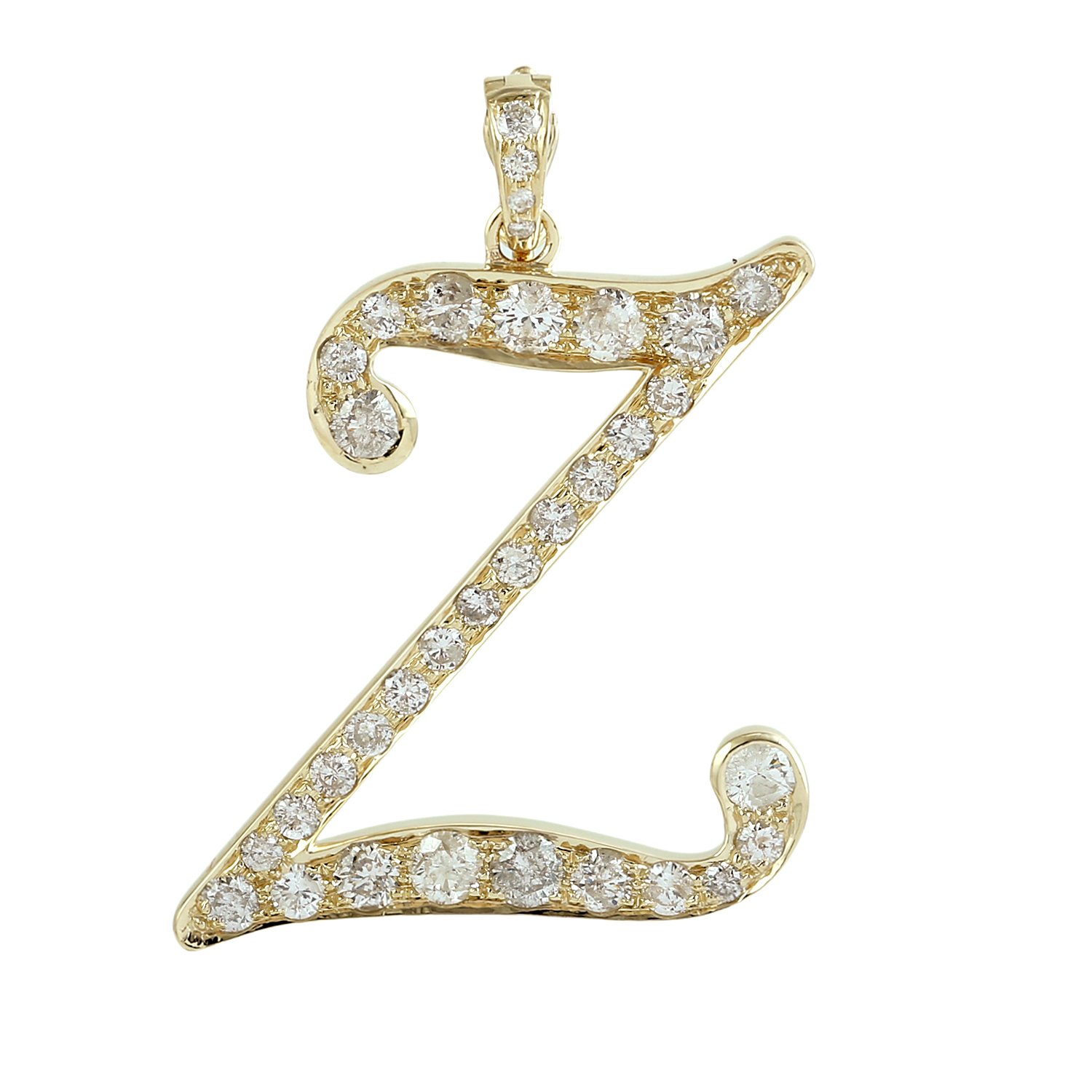 Artisan Women's Gold / White Natural Diamond "z" Initial Alphabet Pendant In Yellow Gold