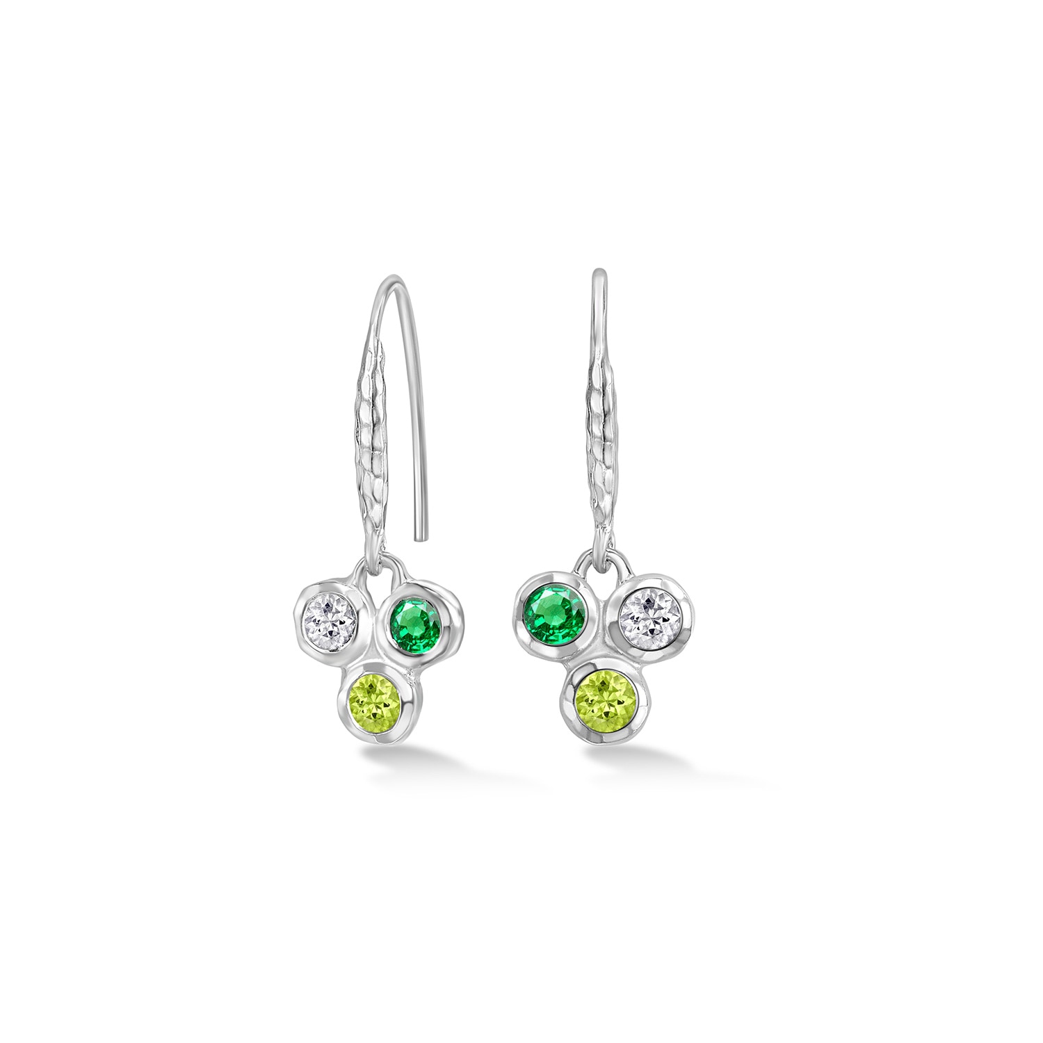Dower & Hall Women's Silver / Green Greens Array Trio Drop Earrings In Sterling Silver In Multi