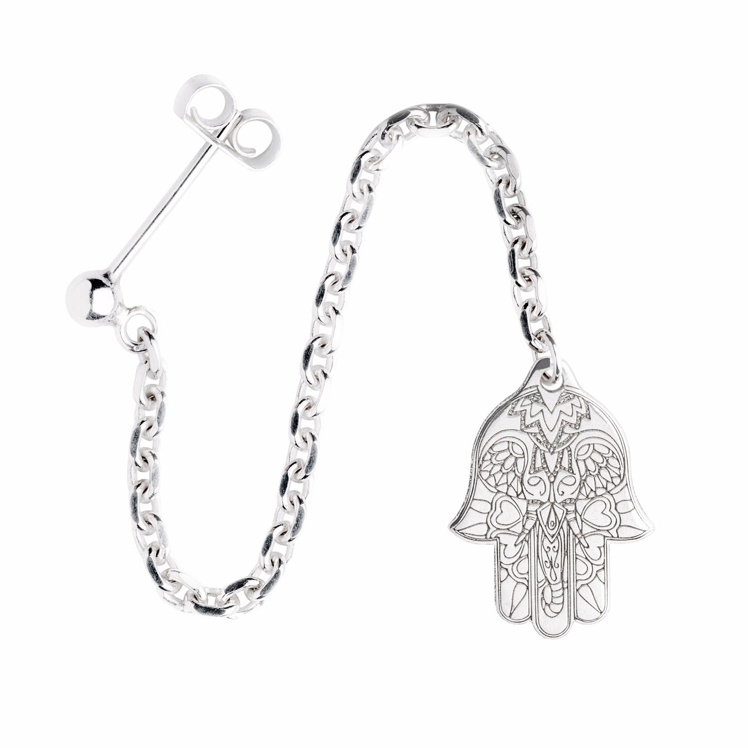 Women’s Silver Hamsa Hand Single Long Drop Earring Cartergore