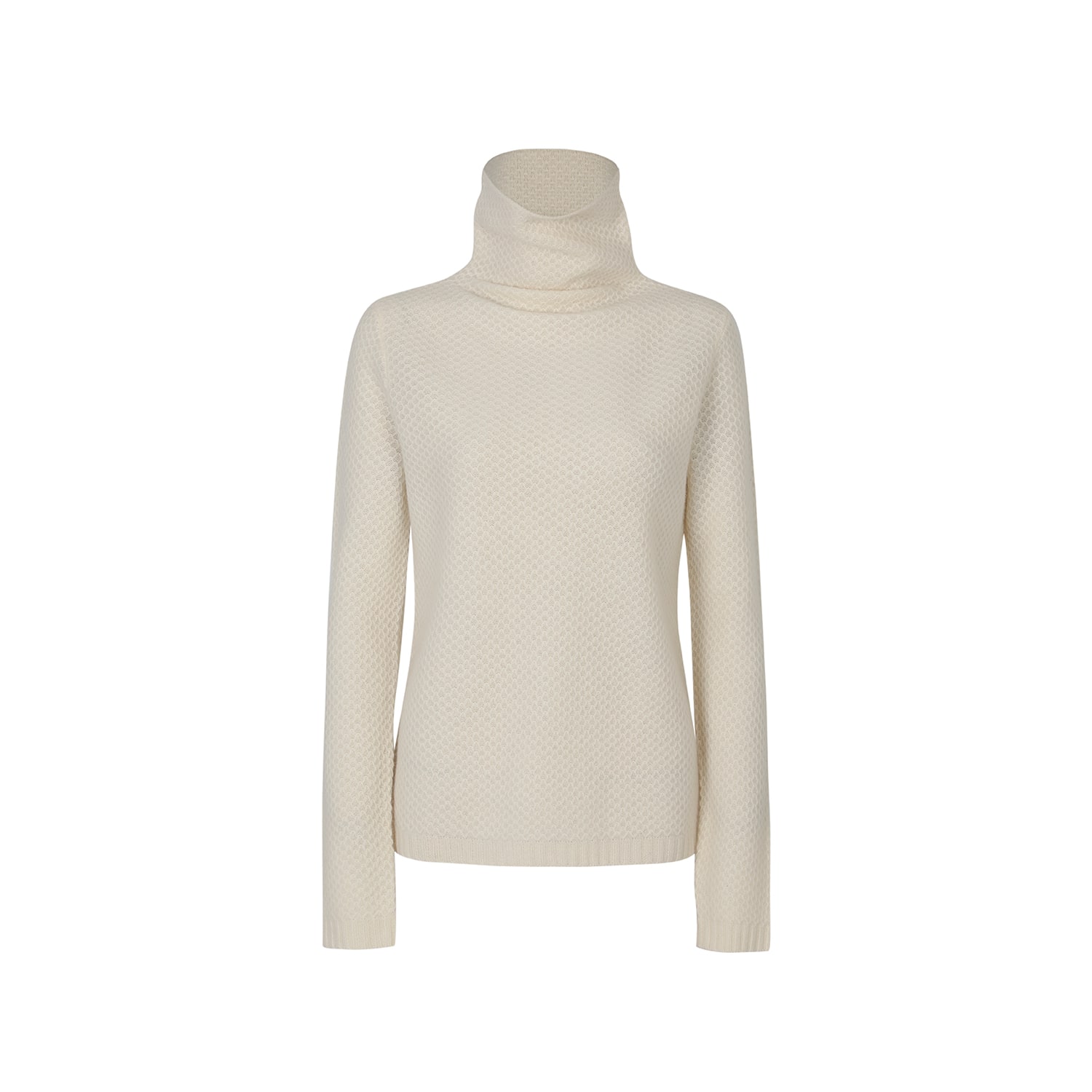 Women’s White Open Weave High Neck Cashmere Sweater-Ivory Medium Callaite