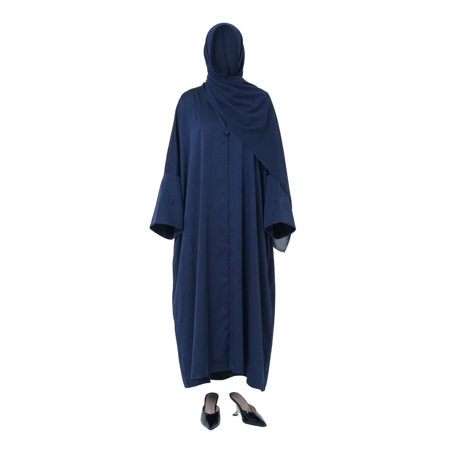 Blue Women's Satin Blend Front Open Abaya With Embroidered Sheila Set | Medium | Ashita Fernandes