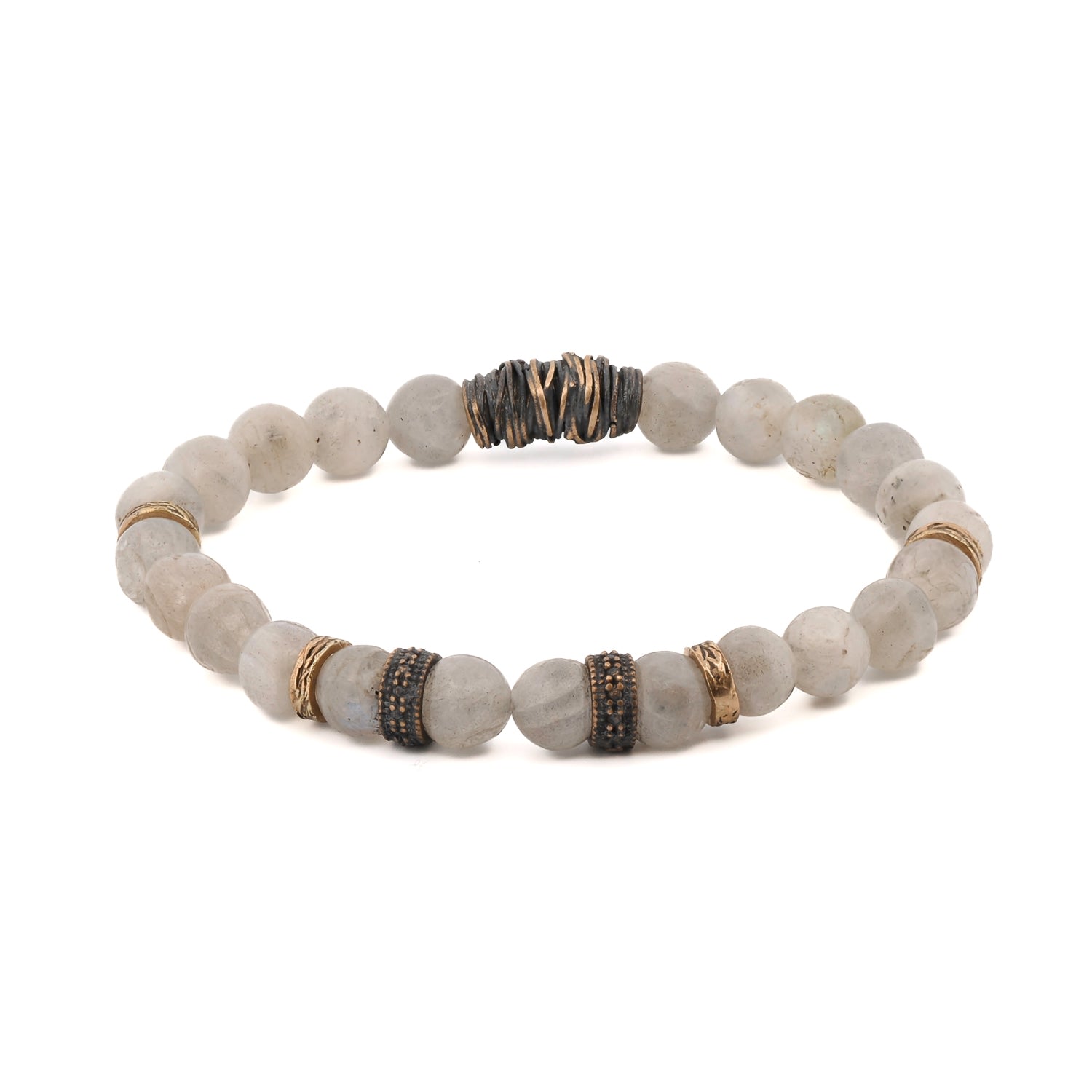 Men’s White / Silver Powerful Balance Stone Labradorite Beaded Bracelet - White Ebru Jewelry