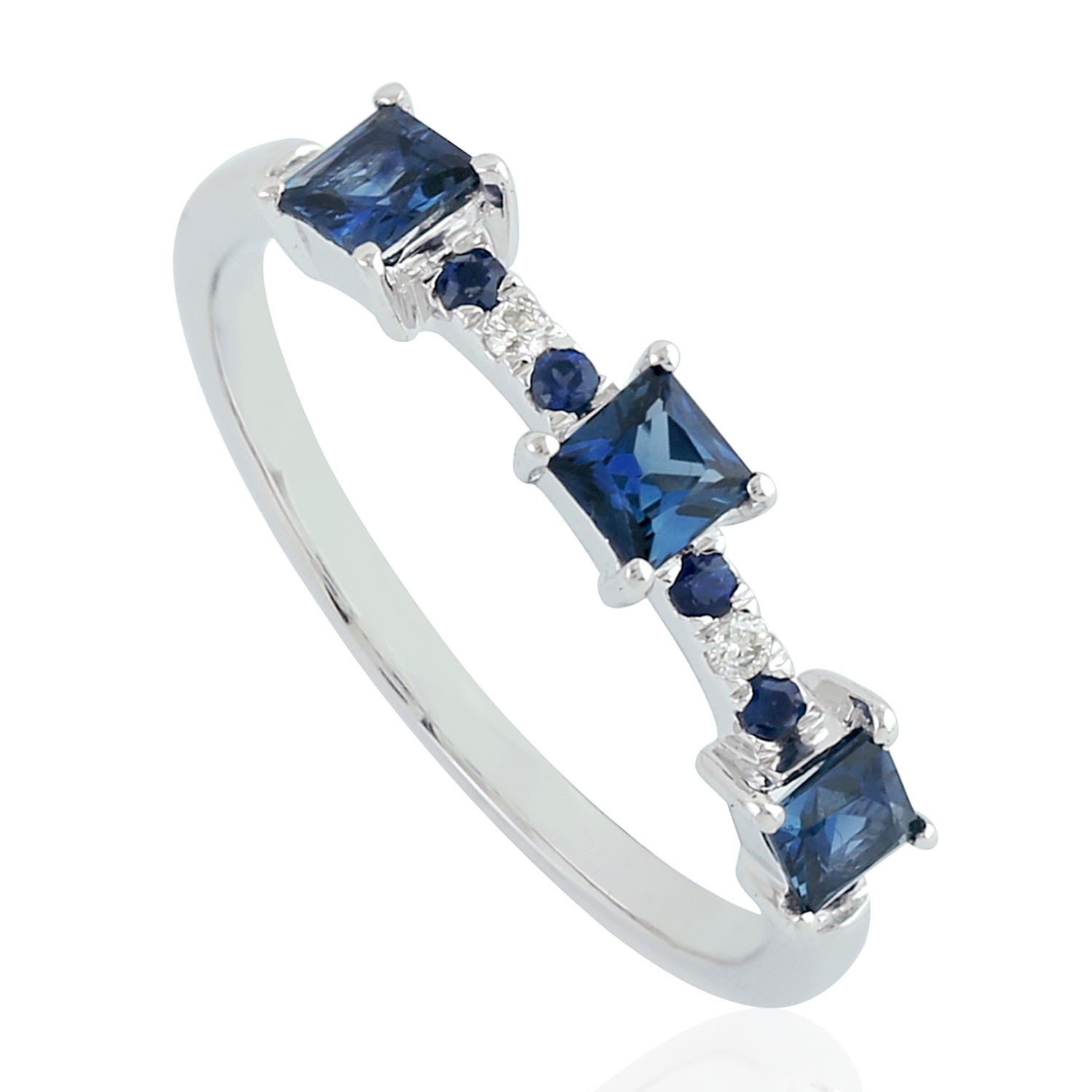 Women’s Blue / White White Gold Blue Sapphire Three Stone Signet Ring Artisan