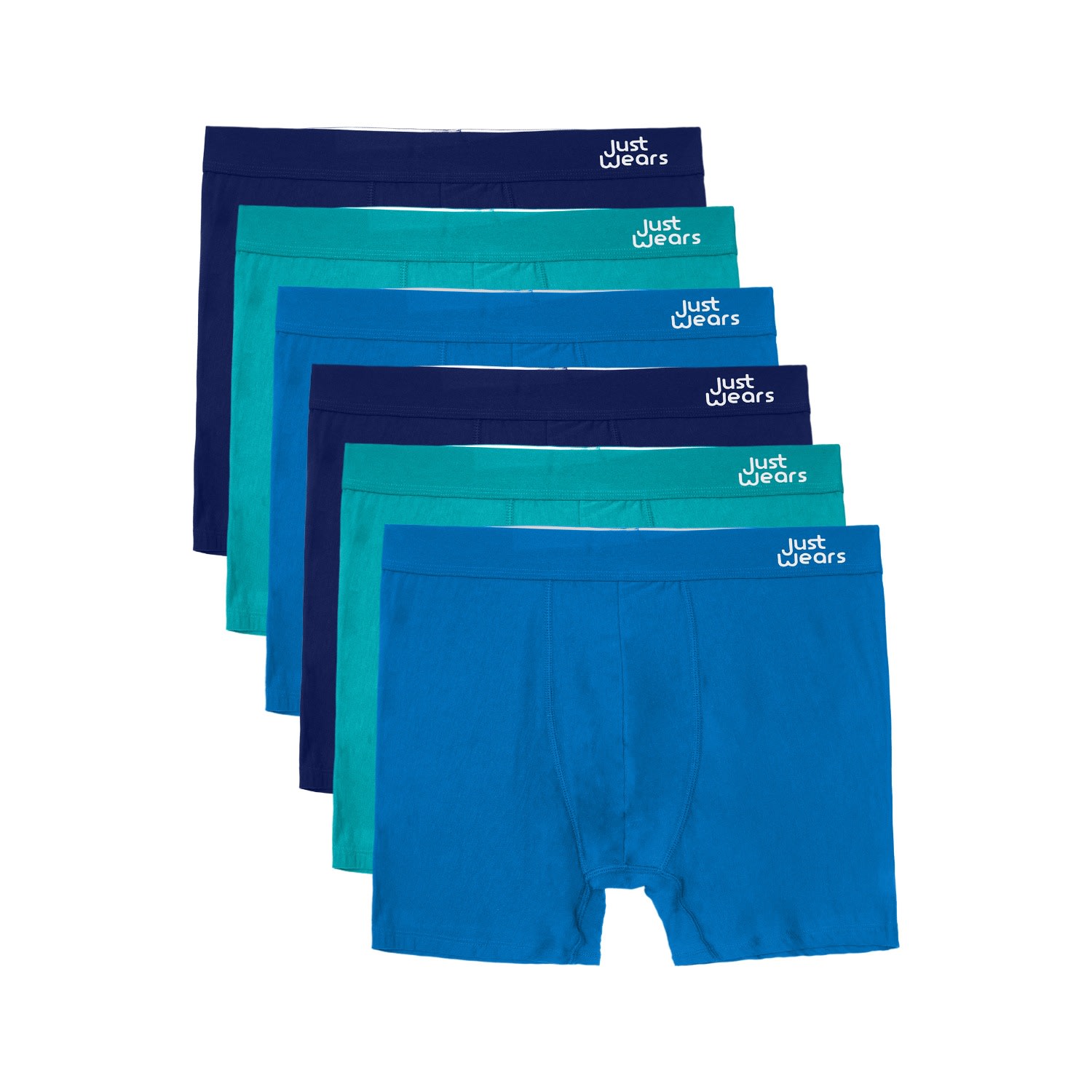 Justwears Men's Green / Blue Super Soft Boxer Briefs With Pouch - Anti-chafe & No Ride Up Design - Six Pack - In Multi