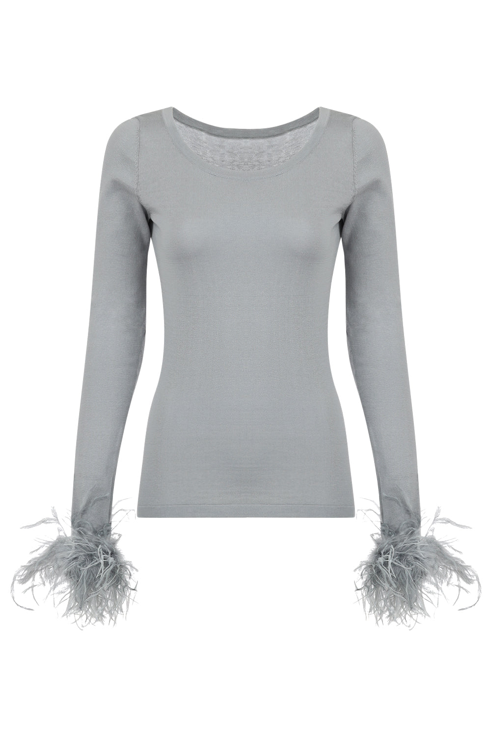 Andreeva Women's Grey Knit Top With Detachable Feather Cuffs In Gray