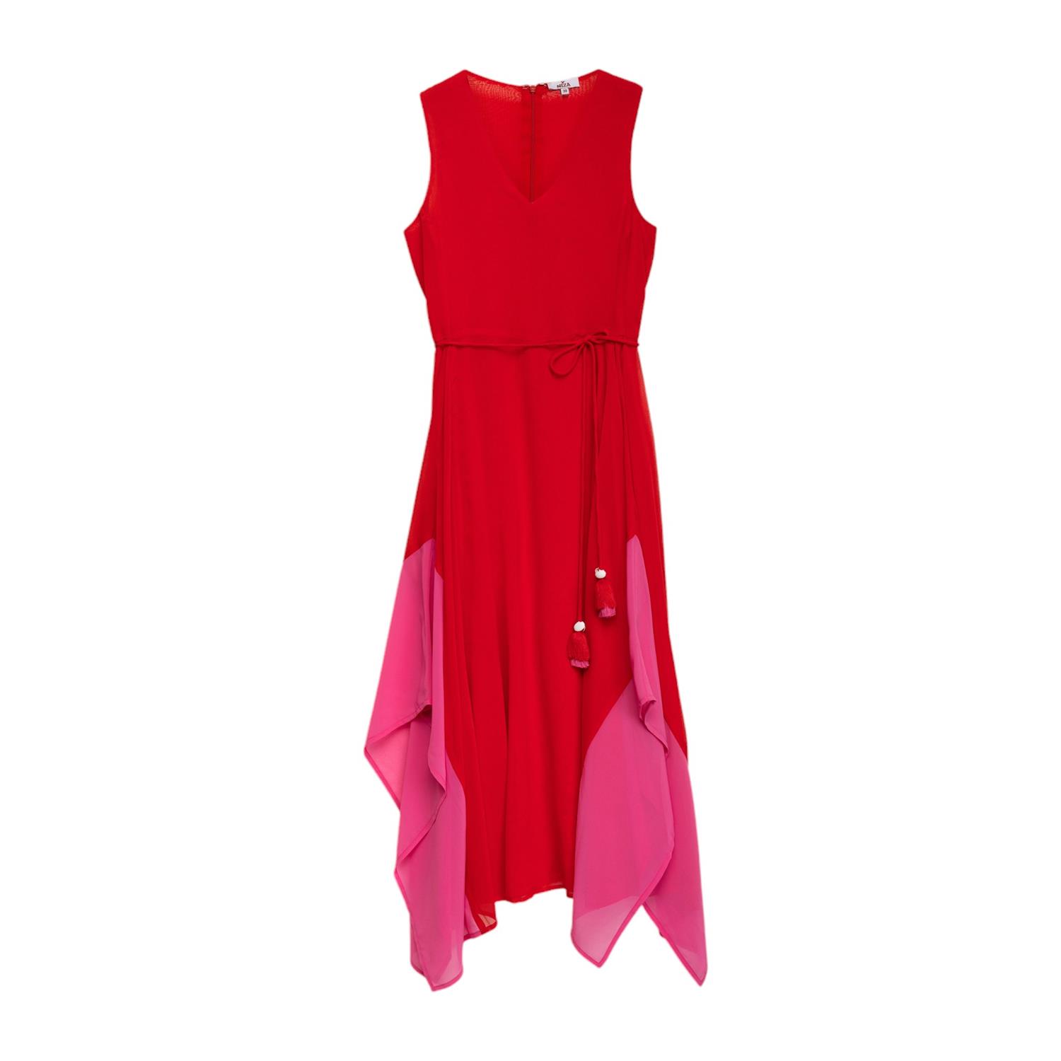 Women’s Red Long Dress With Ruffles And Contrast XXXL Niza