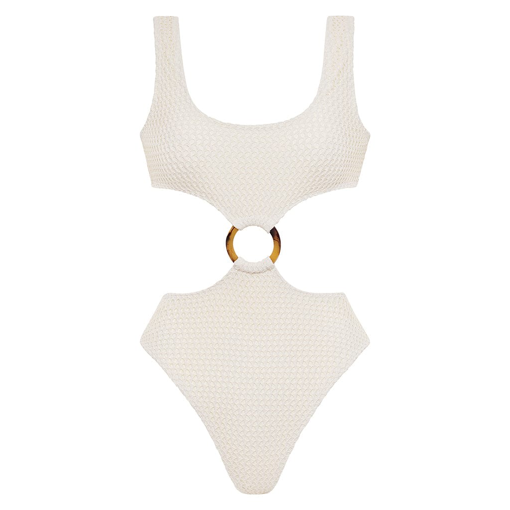 Women's White Bone Crochet Ky One-Piece | Medium | Montce Swim