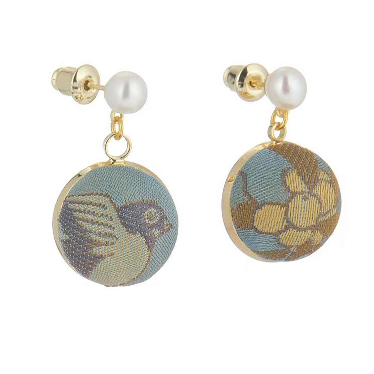 Soft Strokes Silk Women's Neutrals Pure Silk Brocade Earrings With Freshwater Pearls