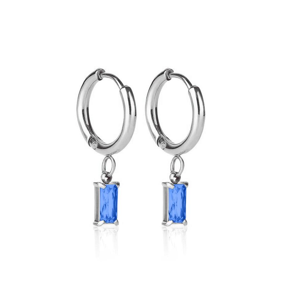Ever Jewellery Women's Blue / Silver Luxe Silver Sapphire Drop Huggie Earrings In Multi