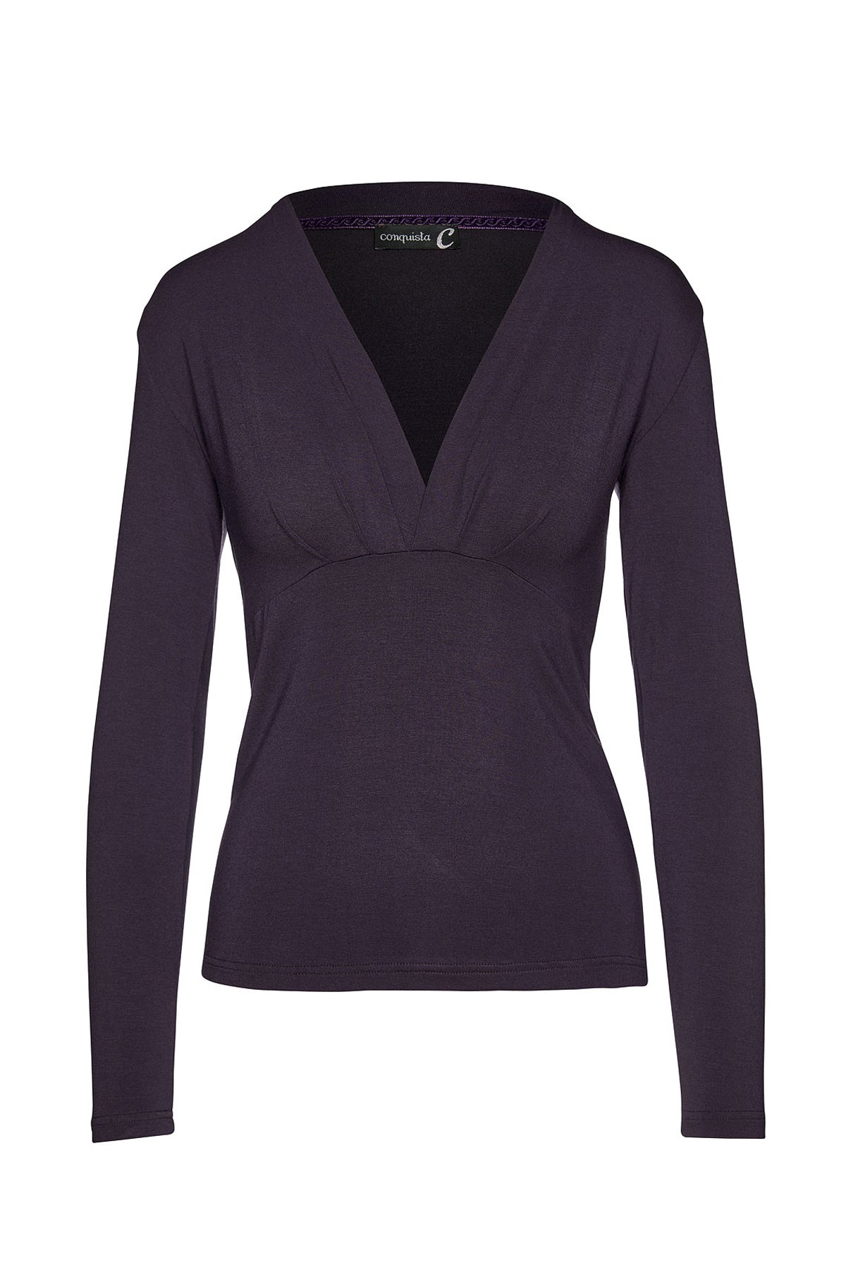 Conquista Women's Pink / Purple Ink Long Sleeve Faux Wrap Top In Stretch Jersey Sustainable Fabric In Pink/purple
