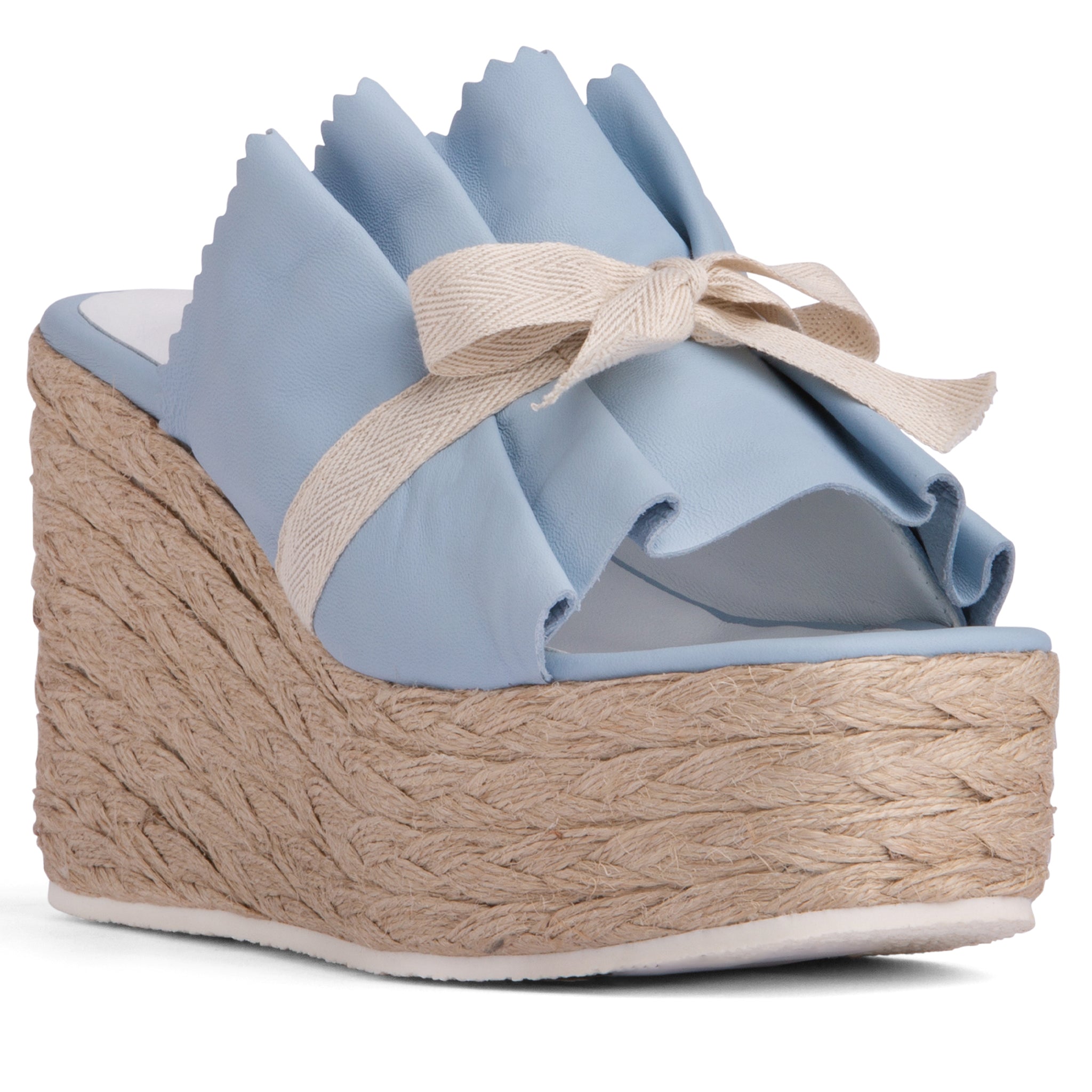 Beautiisoles By Robyn Shreiber Made In Italy Women's Noelle Baby Blue Platform Slide Sandal Comfortable & Elegant Work & Evening Espadrille Leath In Blue
