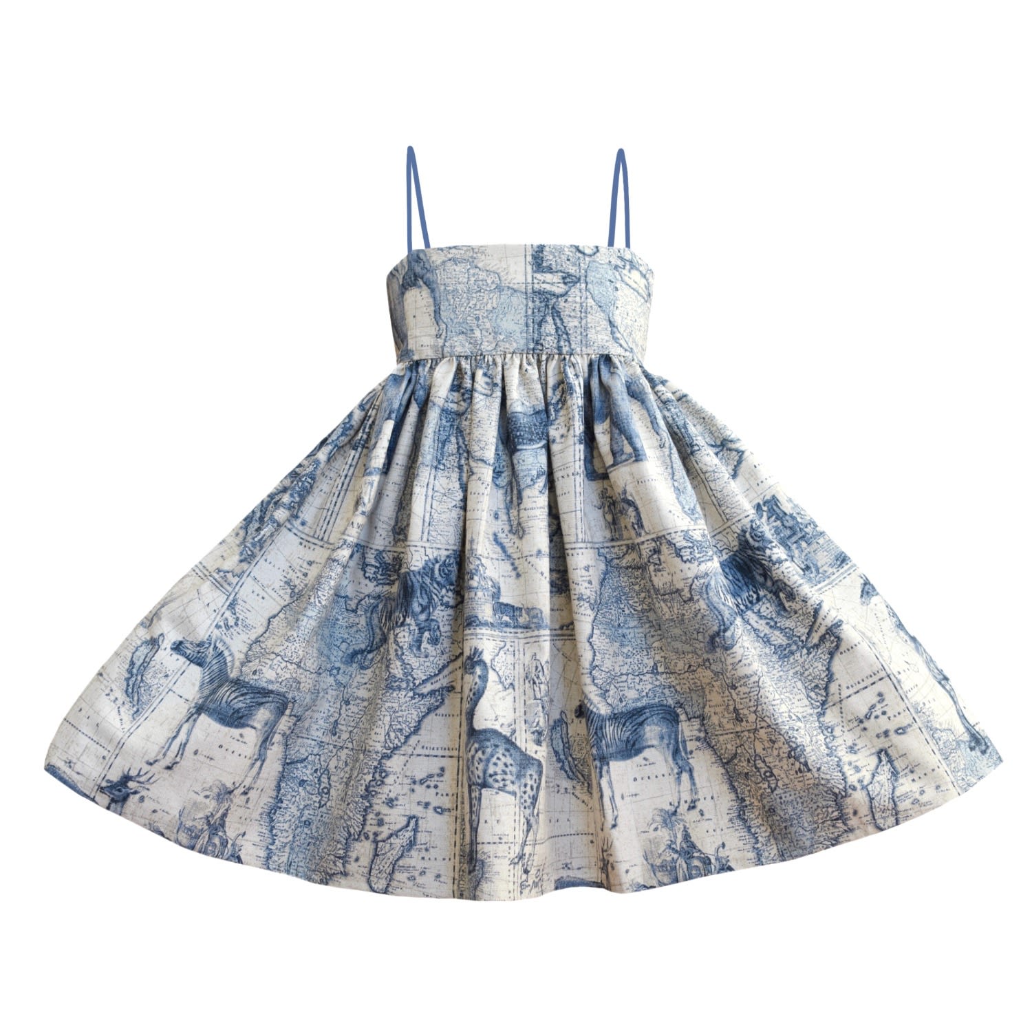 Women’s Neutrals / Blue Safari Trot Toile Puff Dress Large Tessa Fay