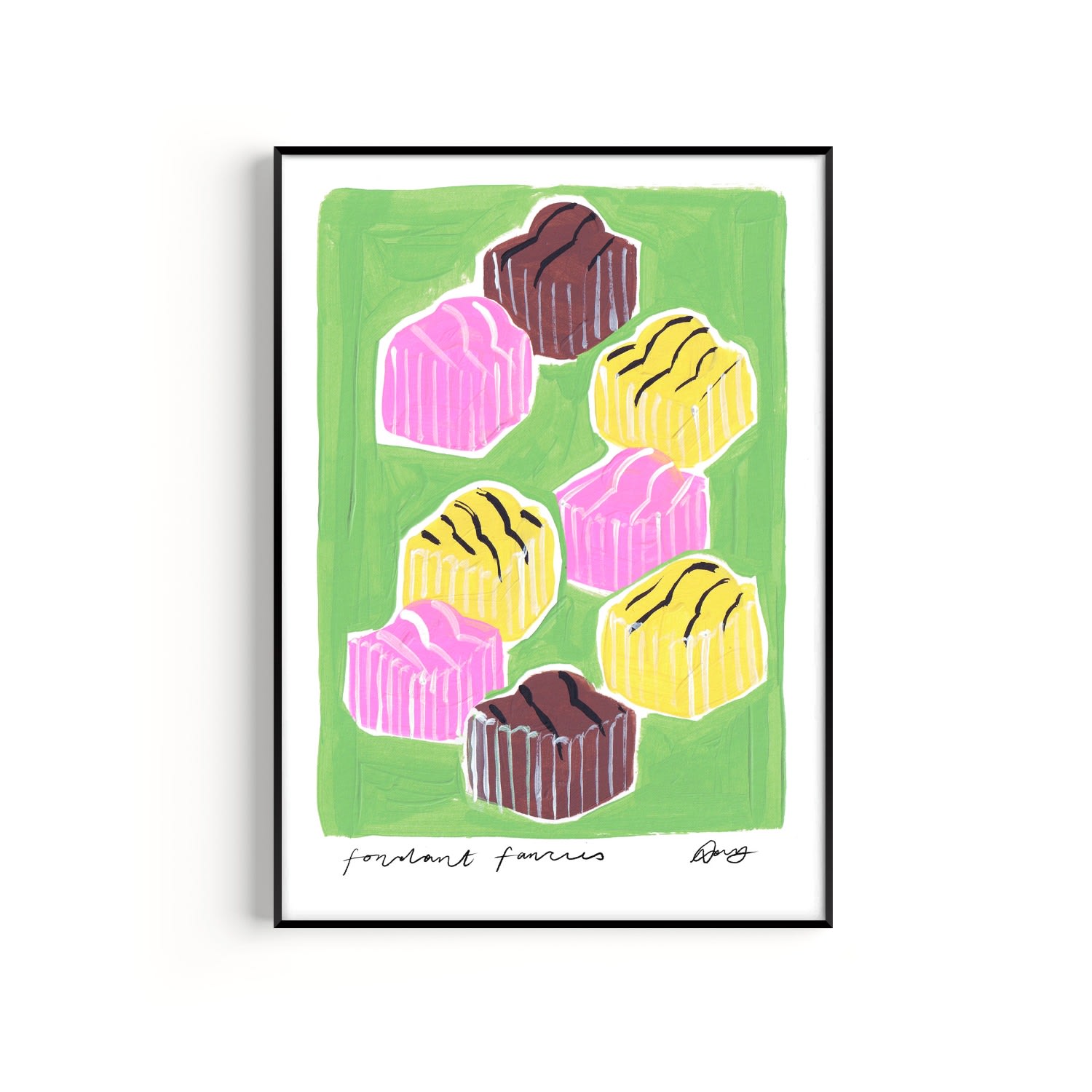 Natalie Cass Art Green Fondant Fancies Hand Painted Art Print - A3 In Green
