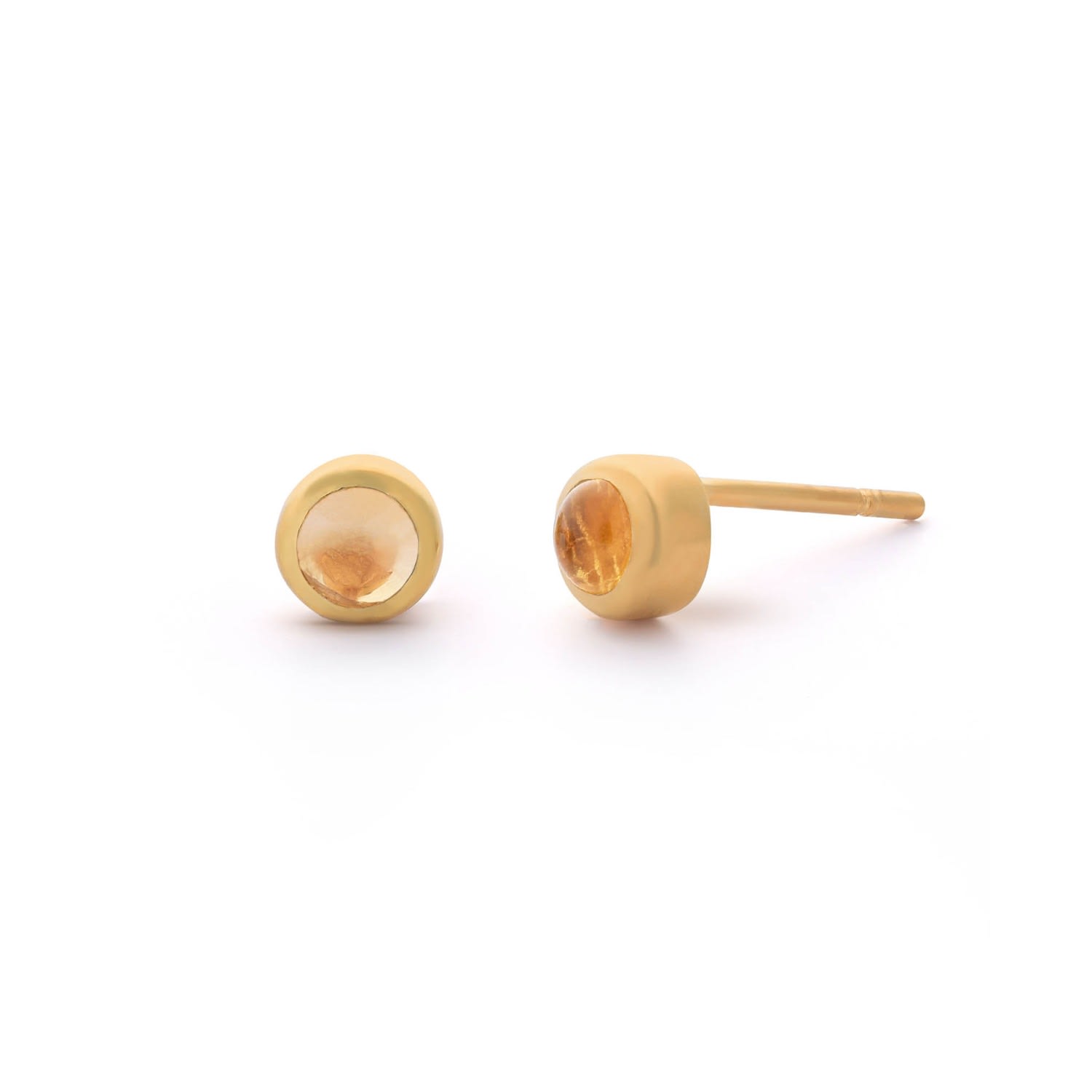 Nellou Jewellery Women's Yellow / Orange Citrine Mini Gem Dot November Birthstone Earrings Gold Plated Sterling Silve