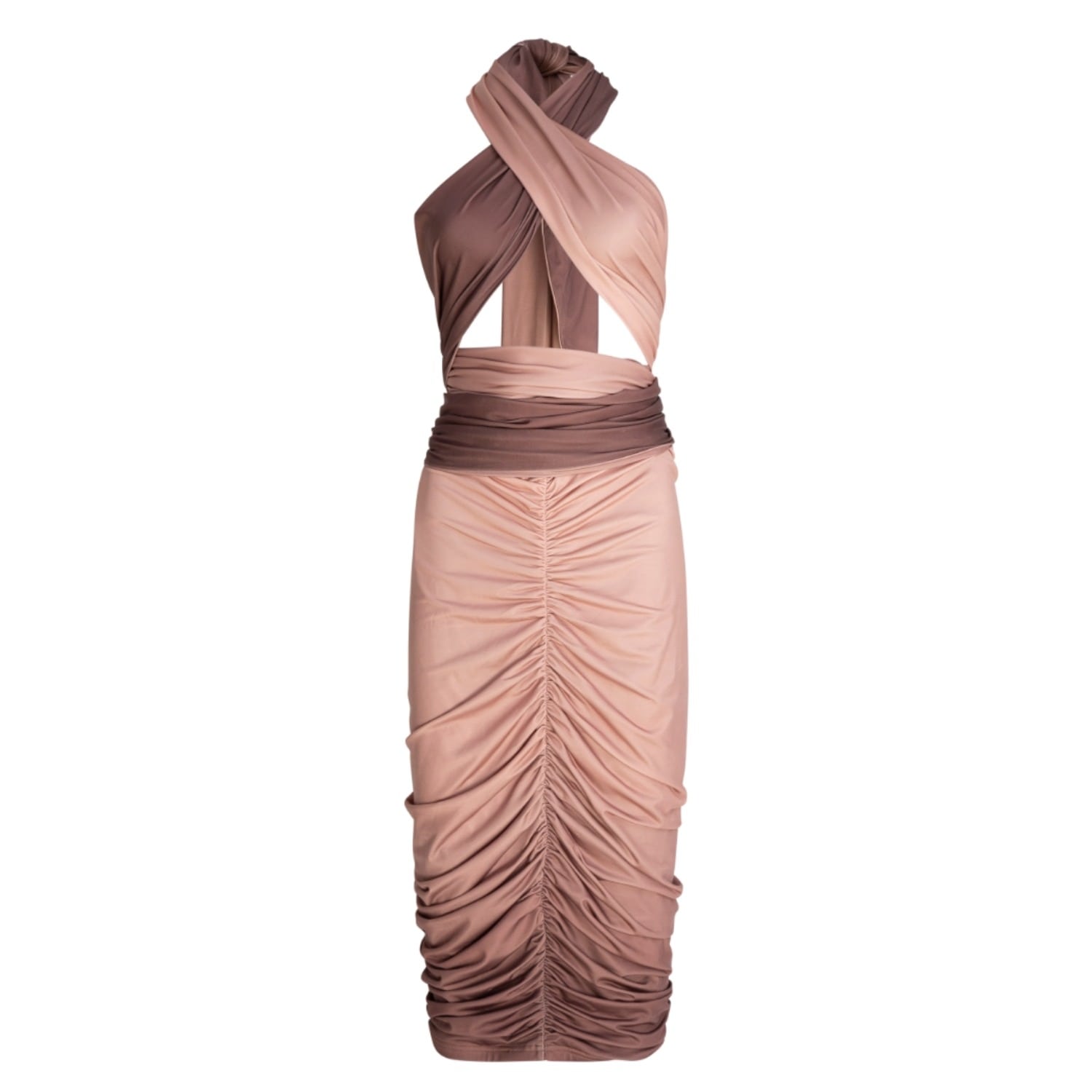 Circular Path Women's Rose Gold Midi Multi-tie Bodycon Dress - Taupe In Pink