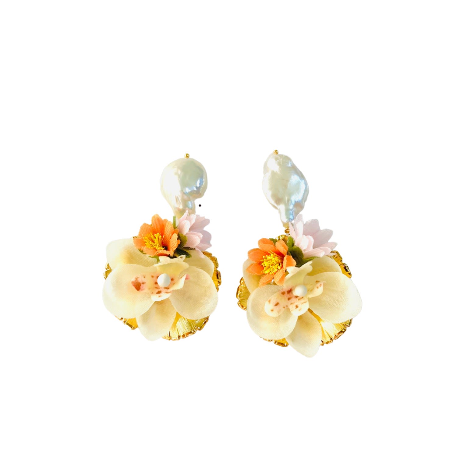 The Pink Reef Women's White Hand Cut Creme Orchid Earrings In Yellow