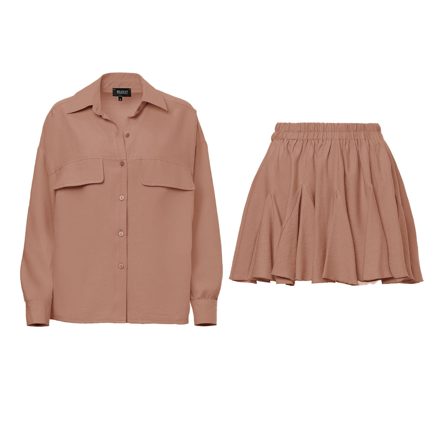 Bluzat Brown Matching Set With Blouse And Skirt In Brown